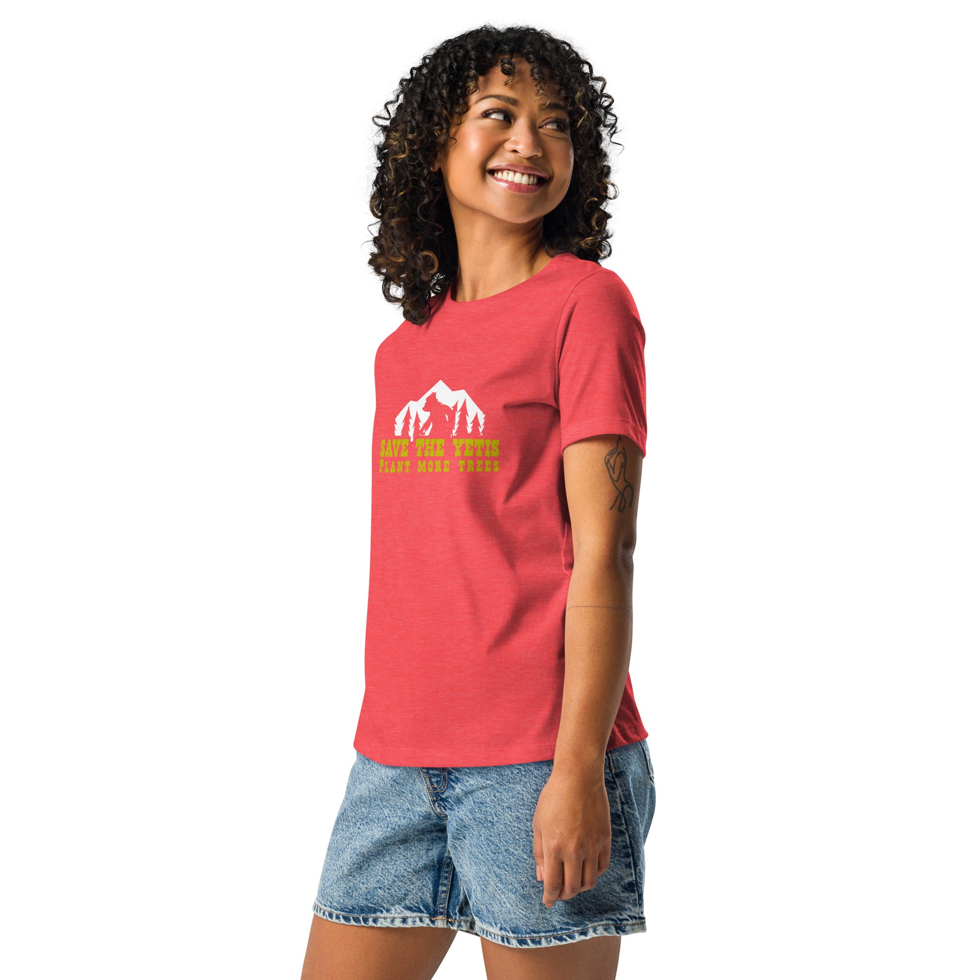 Women's Relaxed T-Shirt Save the Yetis Plant more Trees on bright colors