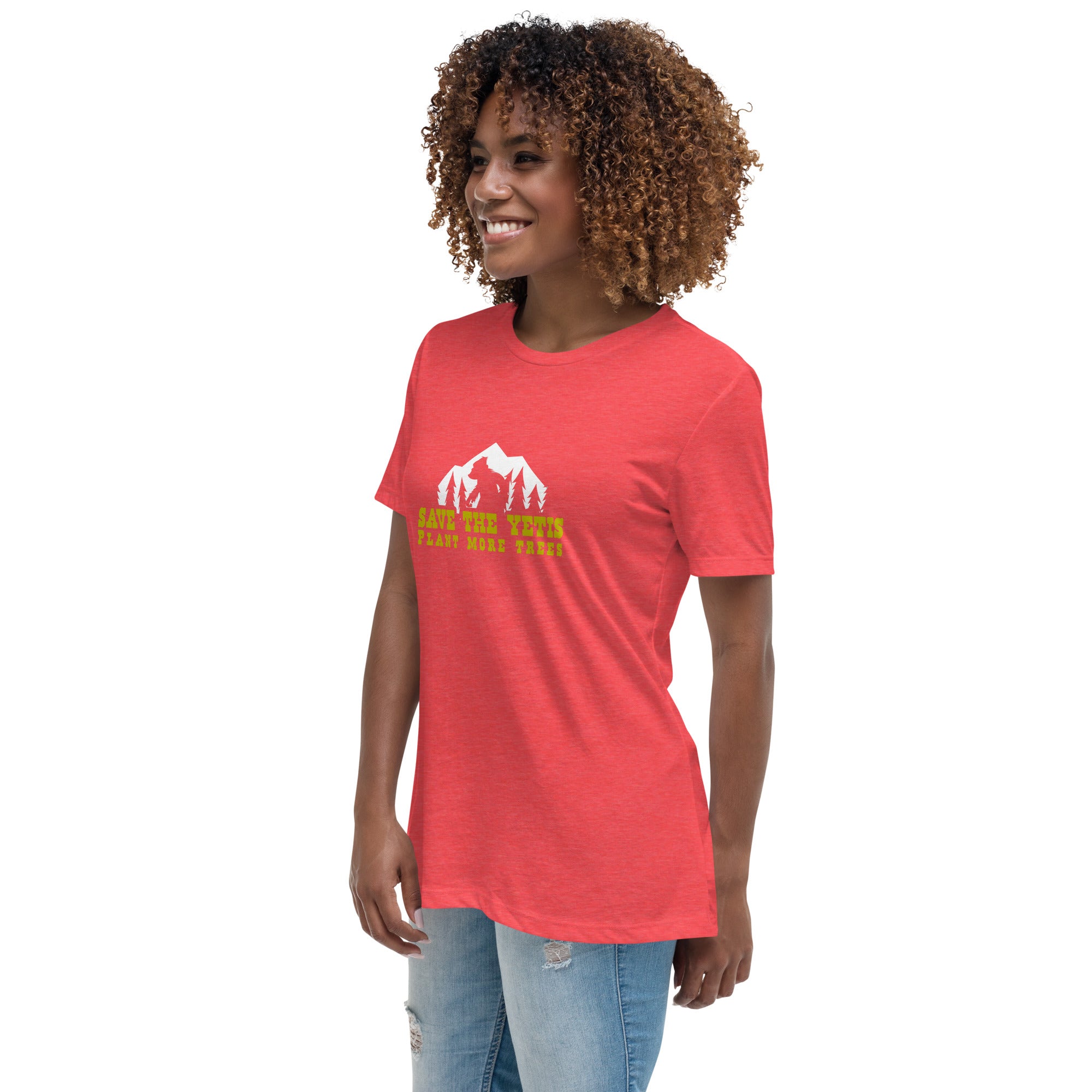 Women's Relaxed T-Shirt Save the Yetis Plant more Trees on bright colors