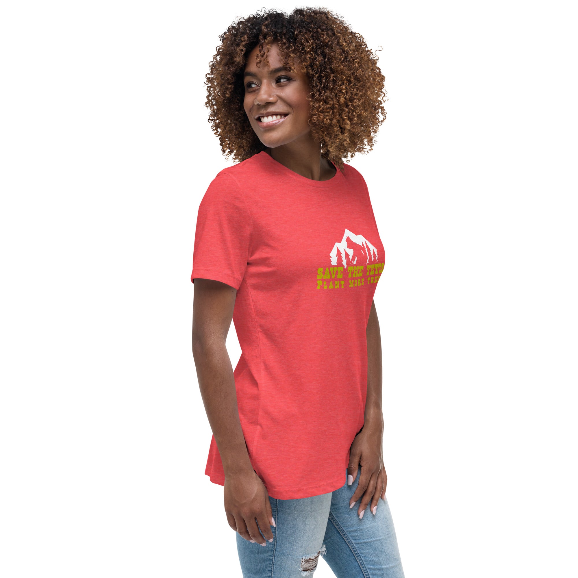 Women's Relaxed T-Shirt Save the Yetis Plant more Trees on bright colors