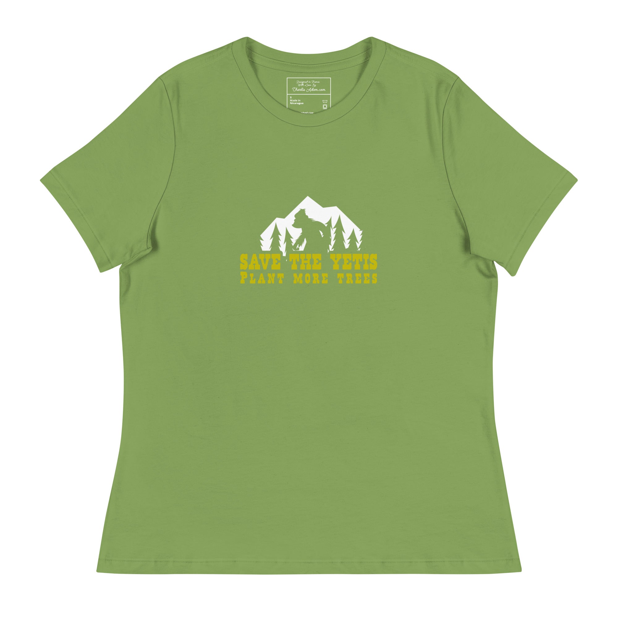 T-shirt décontracté pour femme Save the Yetis Plant more Trees sur couleurs foncées
