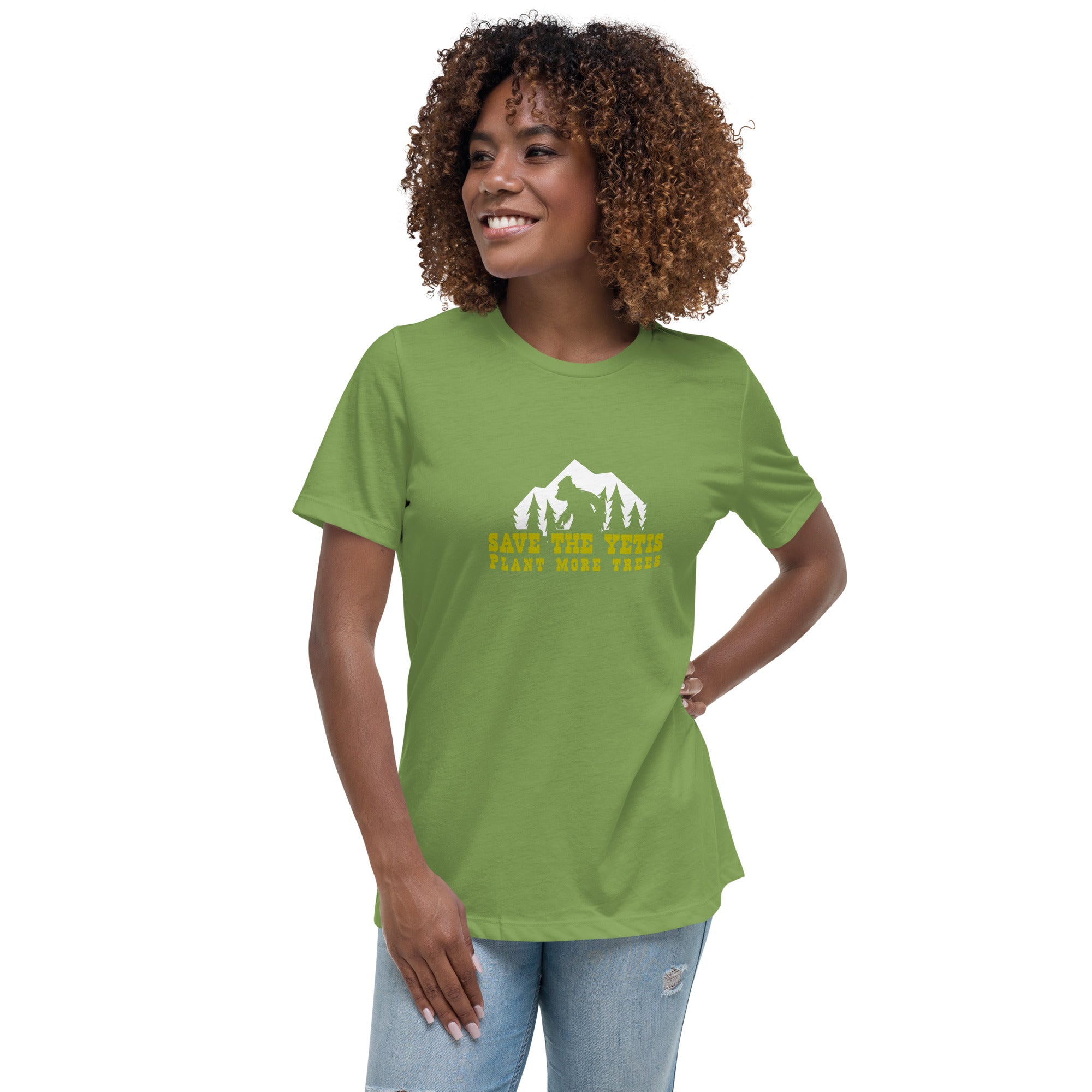 T-shirt décontracté pour femme Save the Yetis Plant more Trees sur couleurs foncées