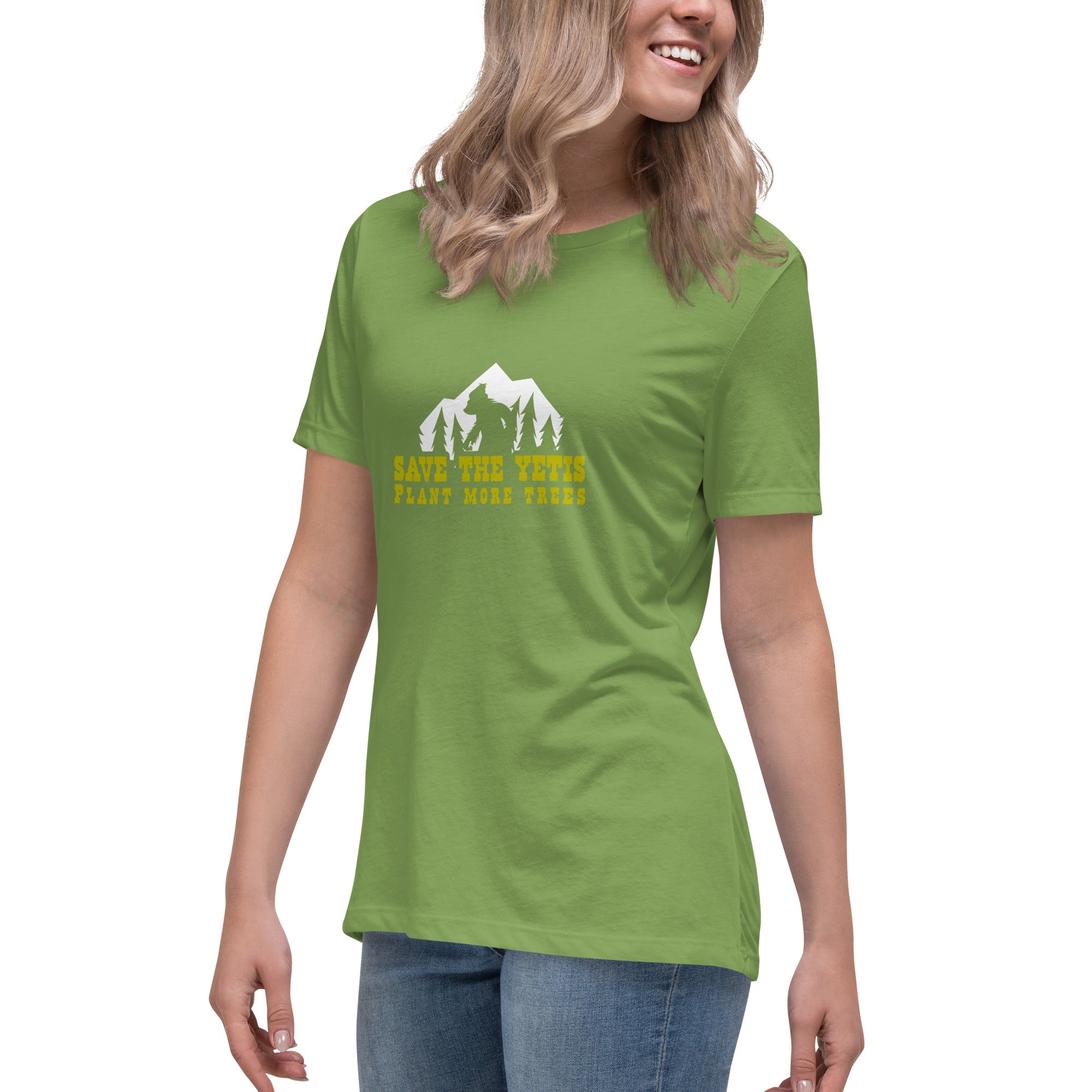 T-shirt décontracté pour femme Save the Yetis Plant more Trees sur couleurs foncées