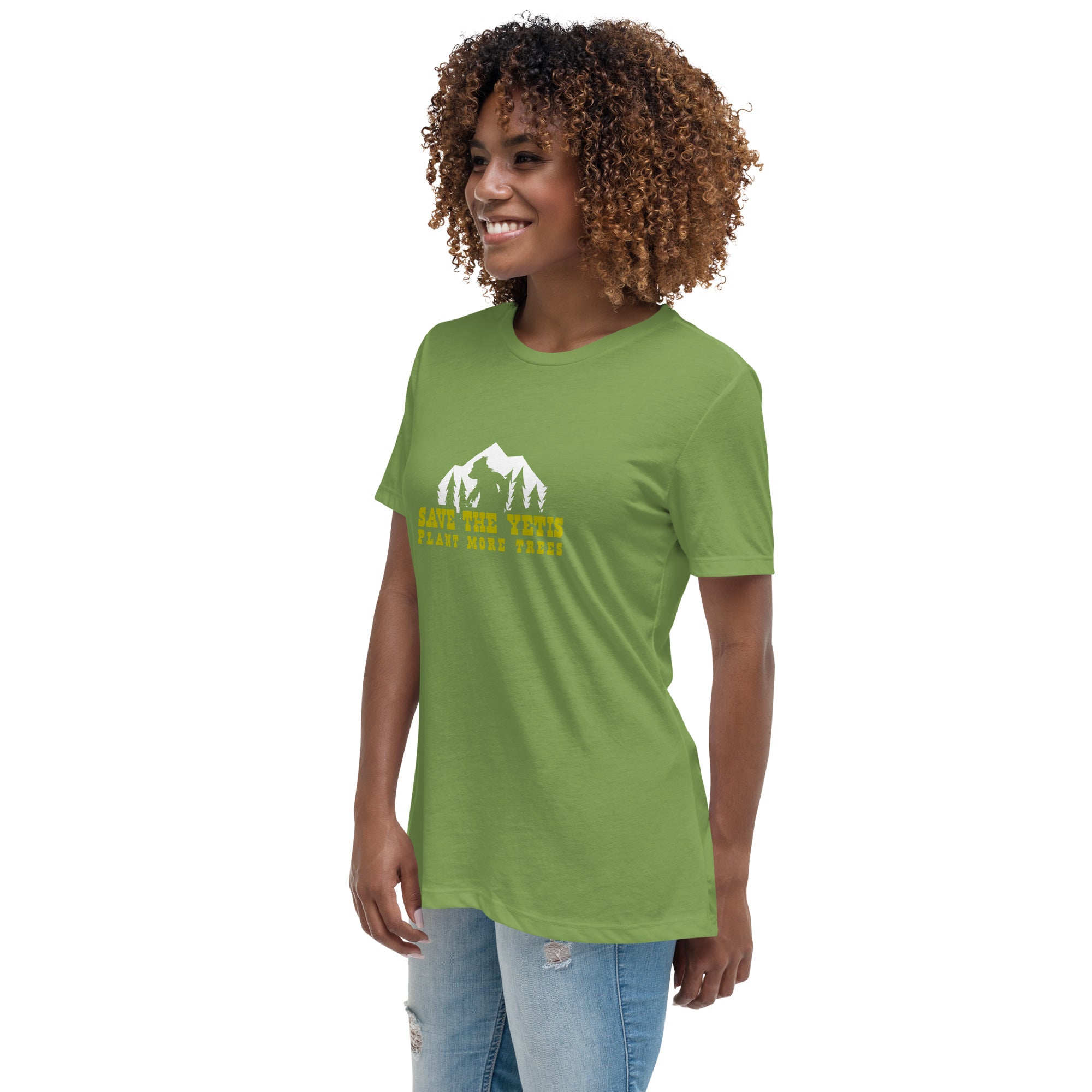 T-shirt décontracté pour femme Save the Yetis Plant more Trees sur couleurs foncées