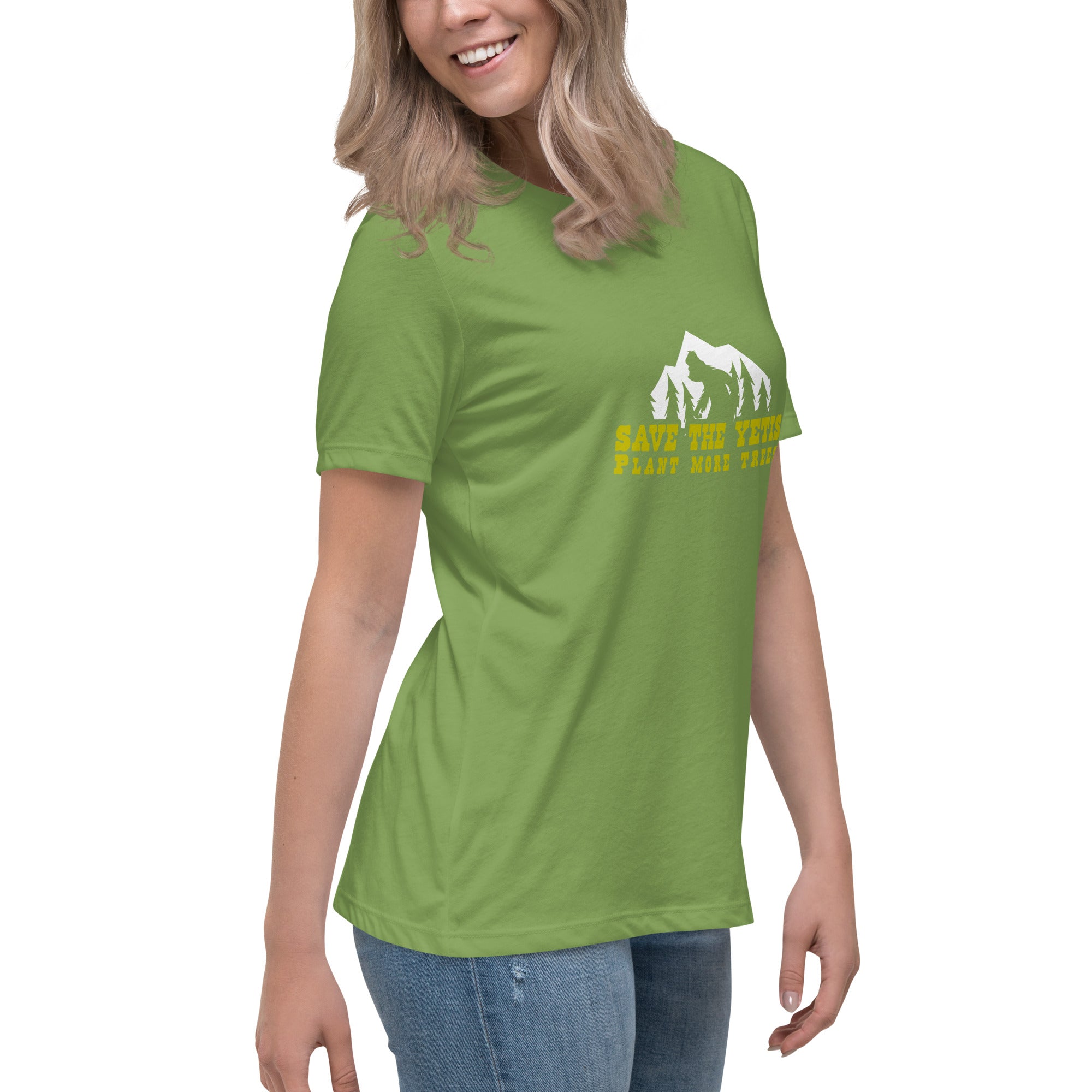 T-shirt décontracté pour femme Save the Yetis Plant more Trees sur couleurs foncées