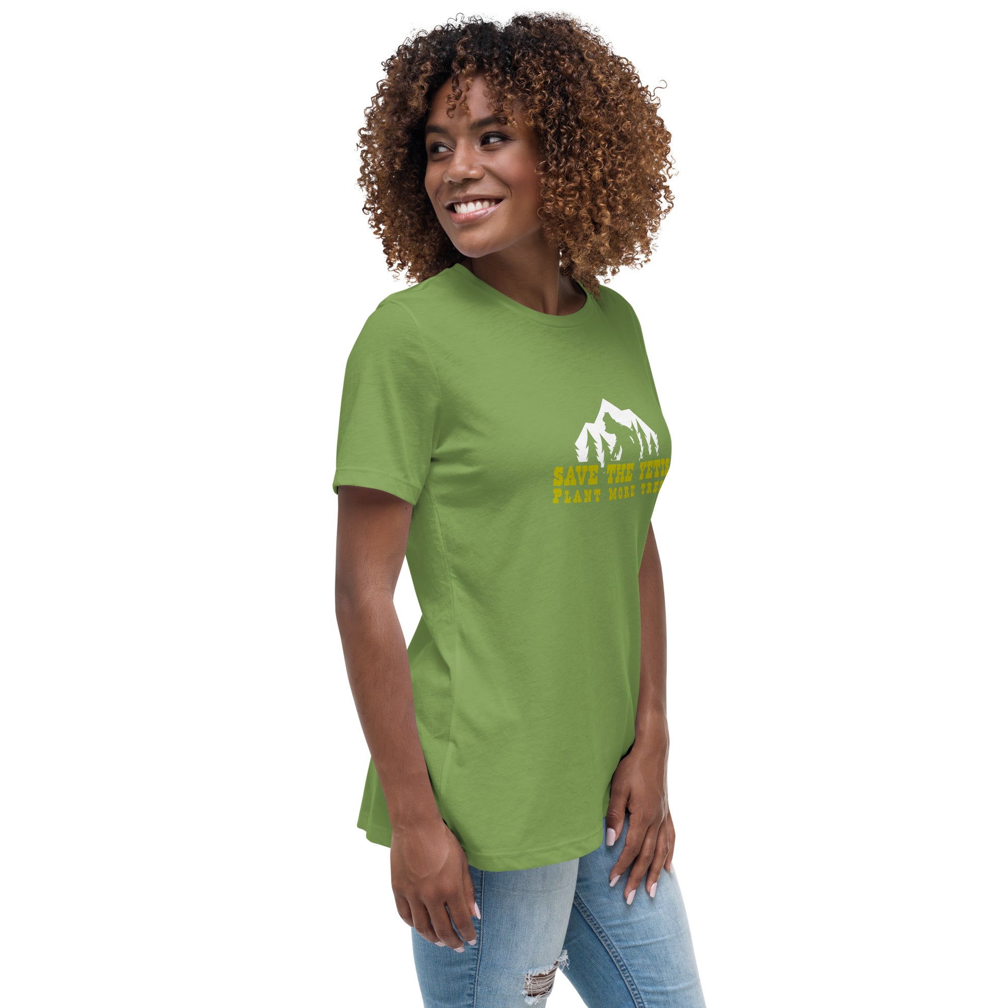 T-shirt décontracté pour femme Save the Yetis Plant more Trees sur couleurs foncées