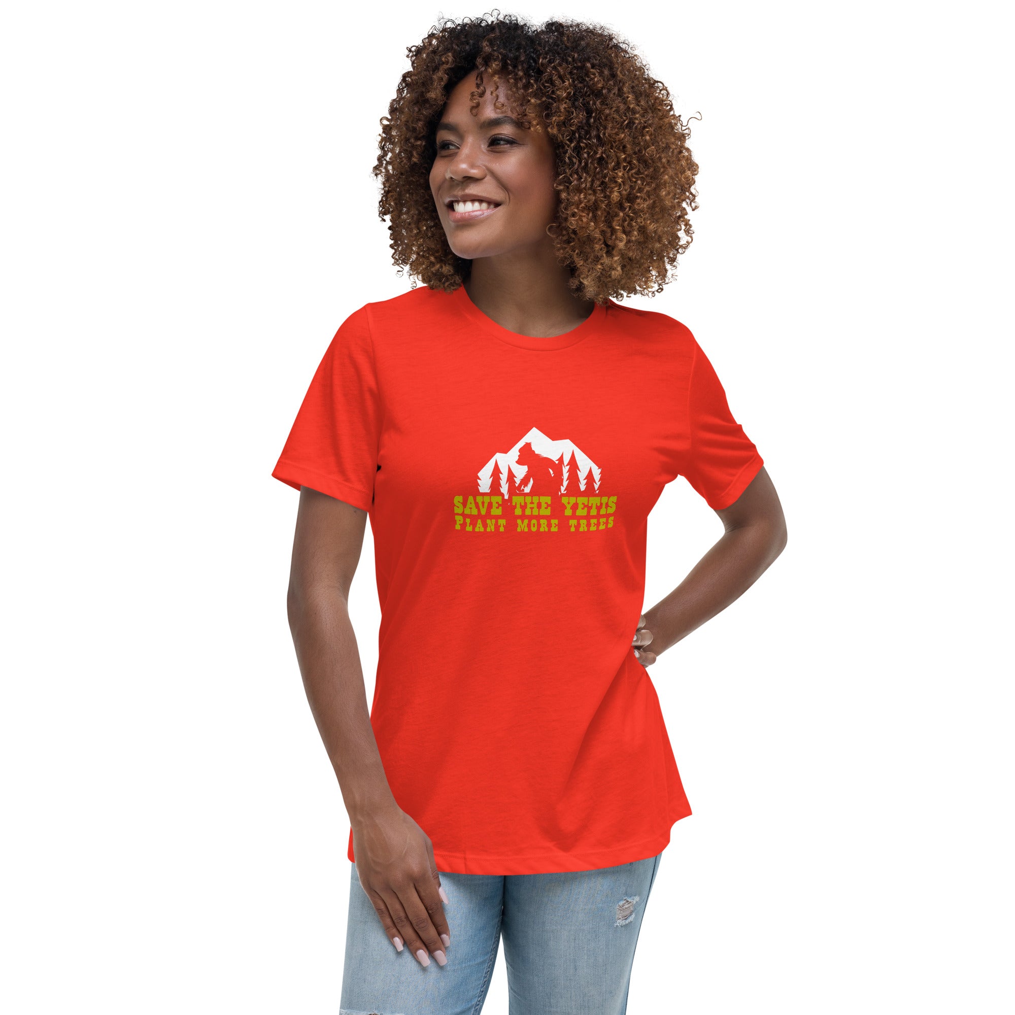 T-shirt décontracté pour femme Save the Yetis Plant more Trees sur couleurs vives