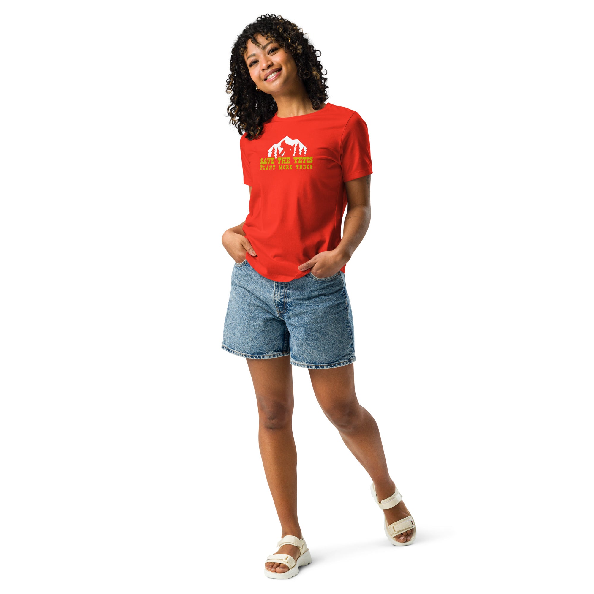 Women's Relaxed T-Shirt Save the Yetis Plant more Trees on bright colors