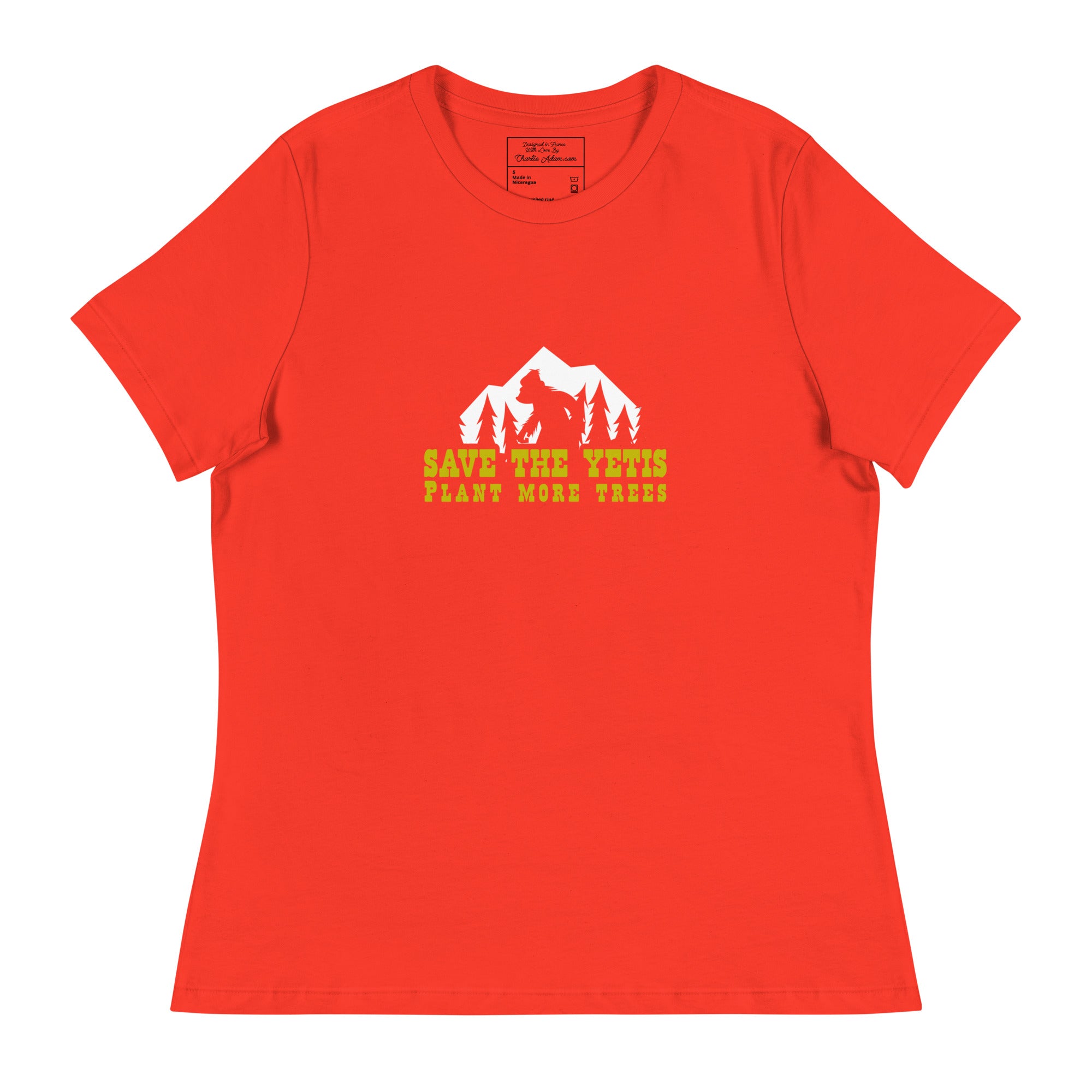 Women's Relaxed T-Shirt Save the Yetis Plant more Trees on bright colors