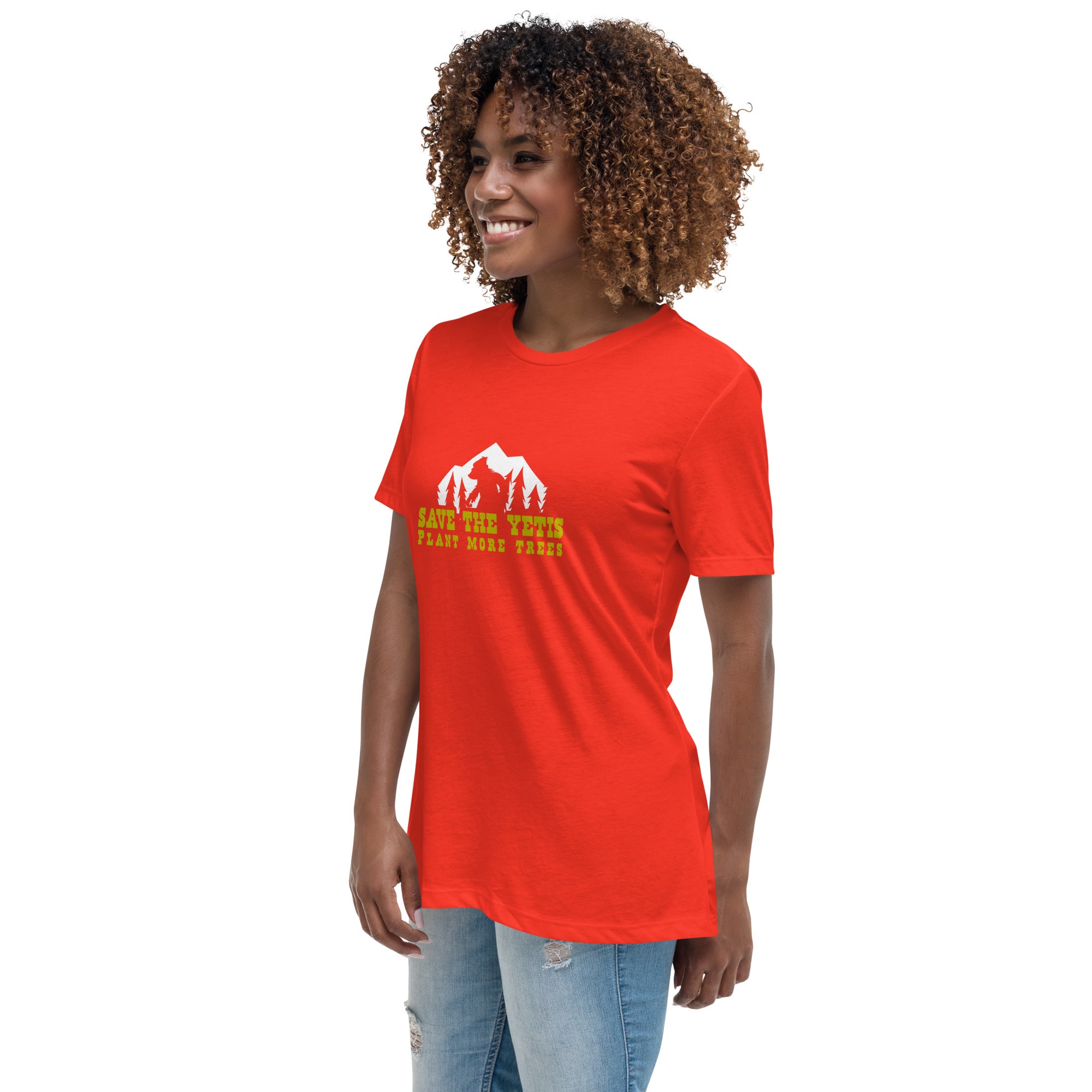 Women's Relaxed T-Shirt Save the Yetis Plant more Trees on bright colors