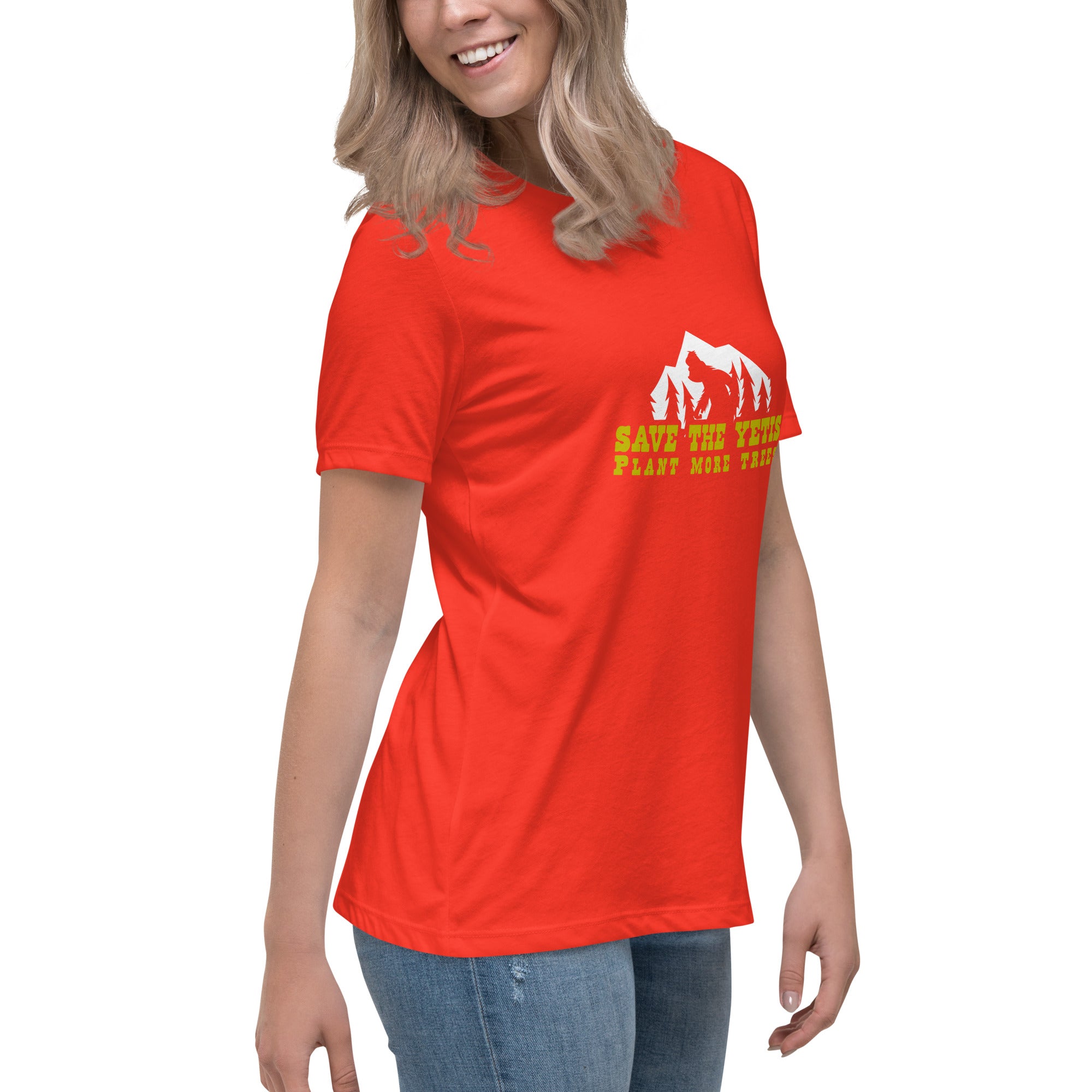 Women's Relaxed T-Shirt Save the Yetis Plant more Trees on bright colors