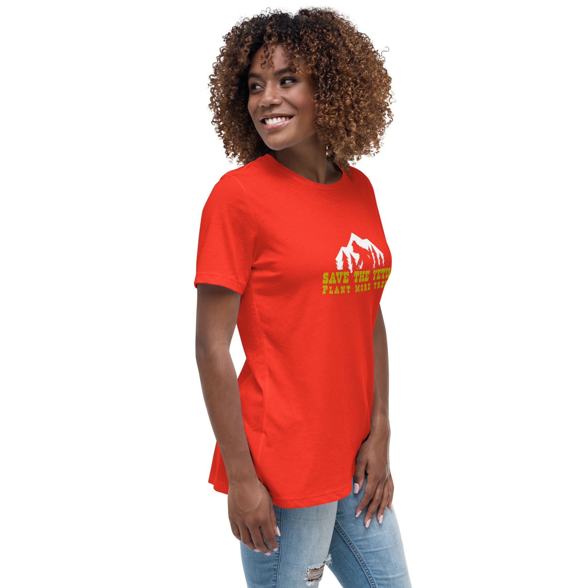 Women's Relaxed T-Shirt Save the Yetis Plant more Trees on bright colors