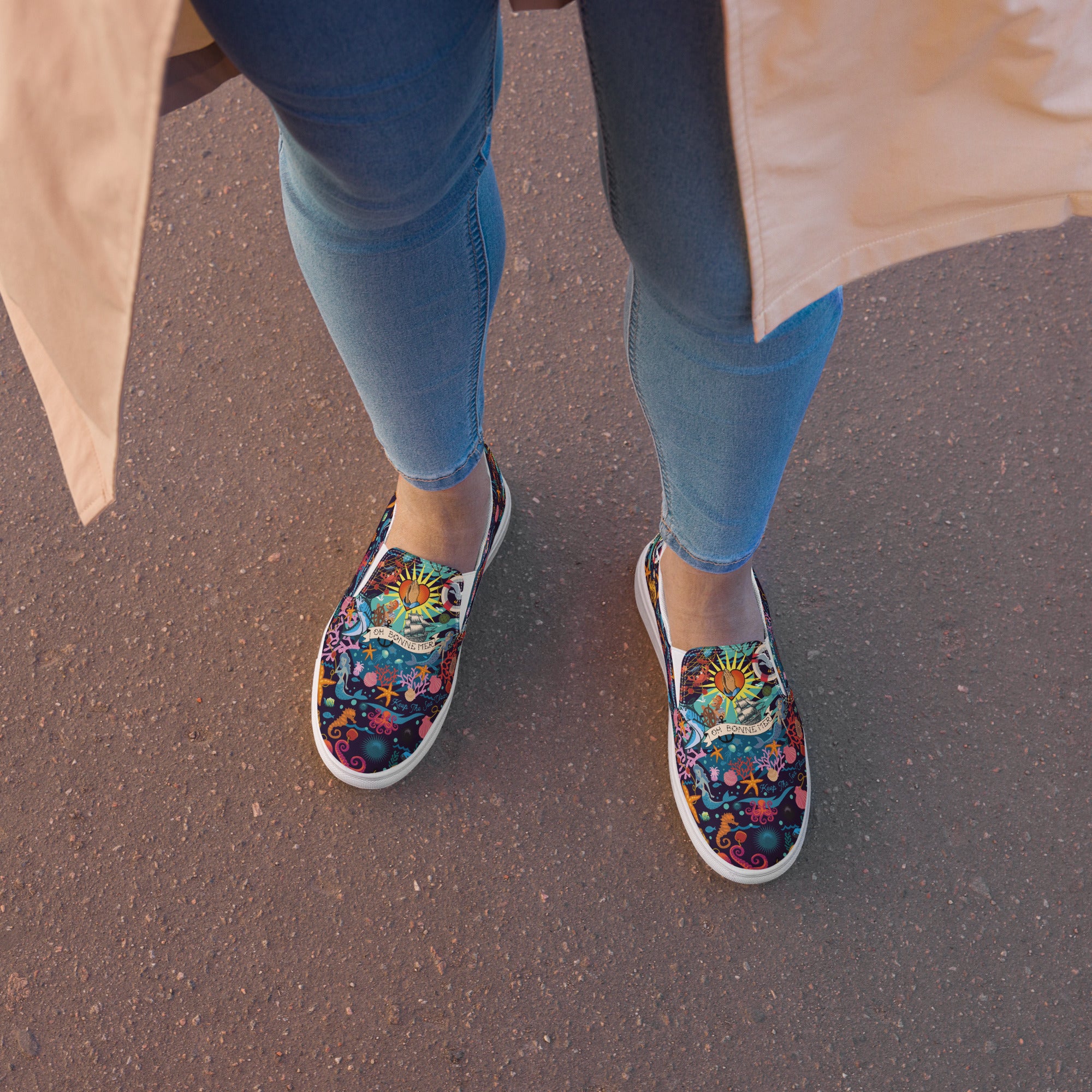 Tennis en toile sans lacets femme Oh Bonne Mer bleu foncé