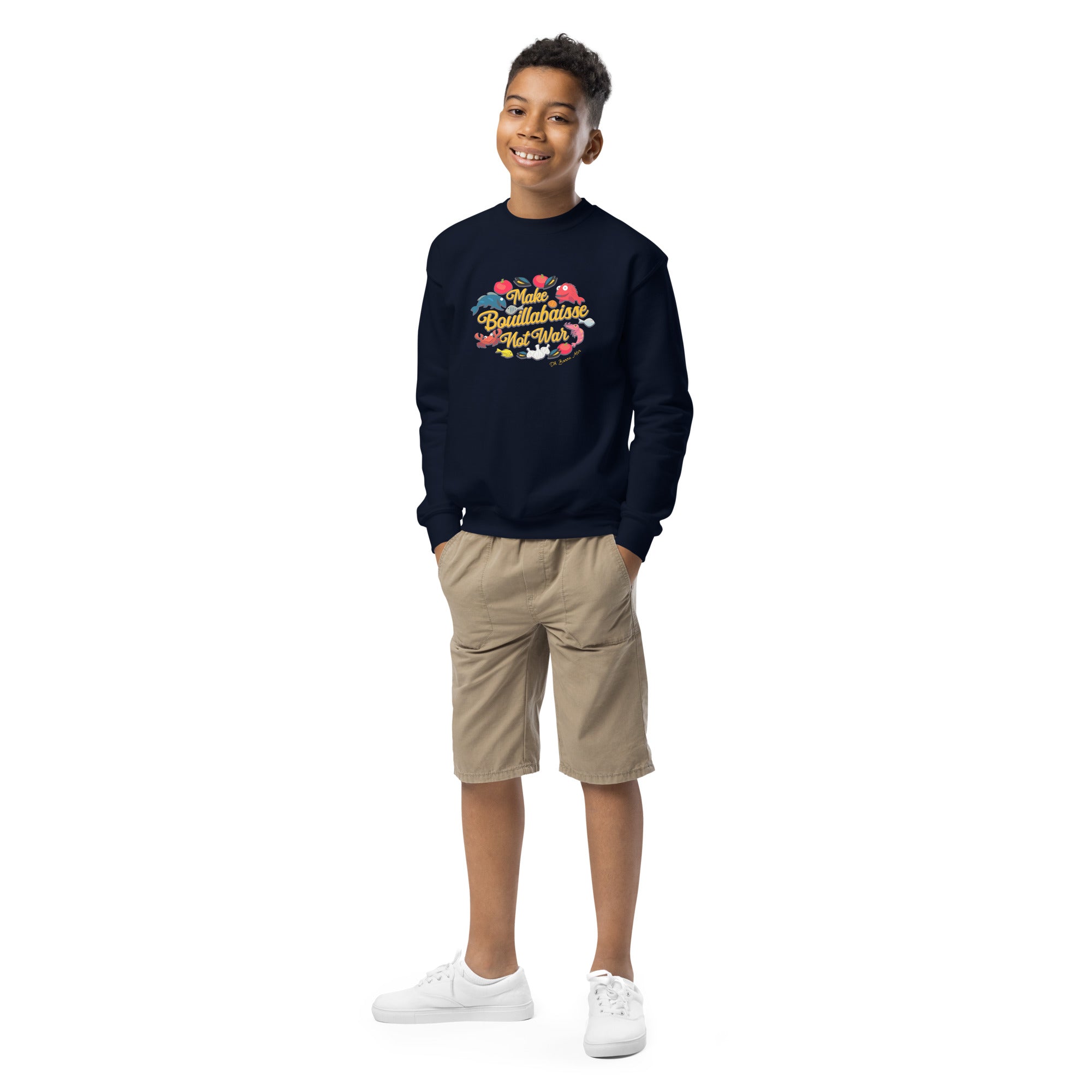 Youth crewneck sweatshirt Make Bouillabaisse Not War Oh Bonne Mer