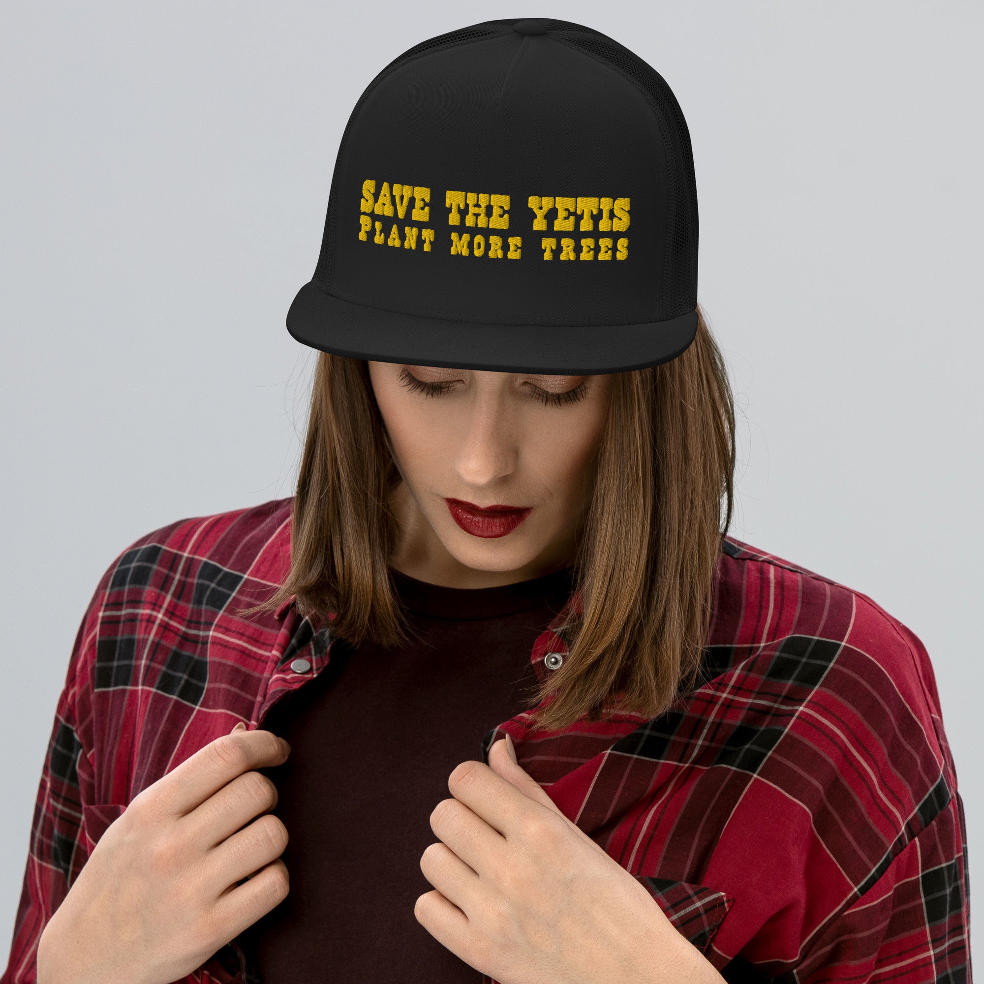 Casquette Trucker à visière plate Save the Yetis, Plant more Trees