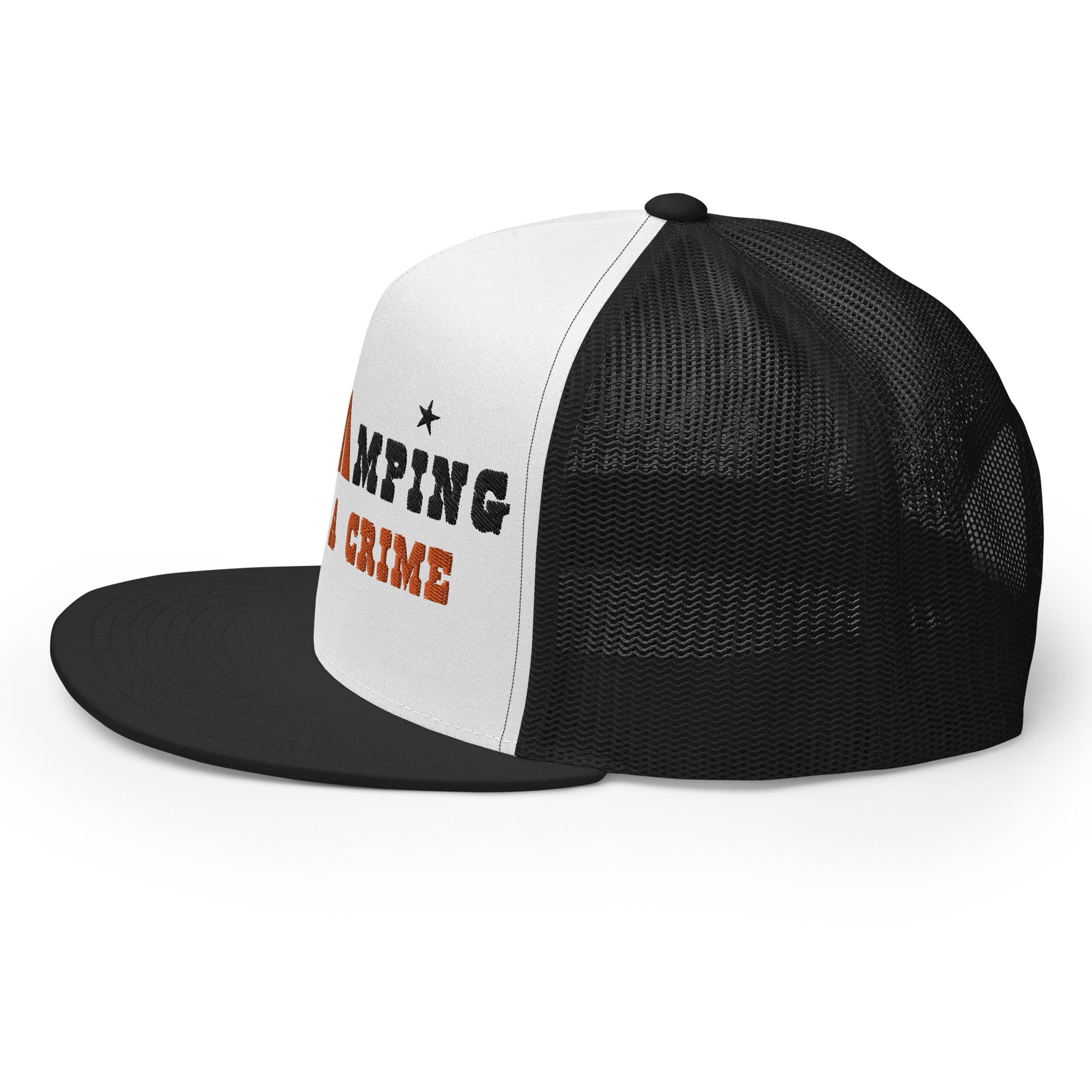 Casquette Trucker bicolore à visière plate Free camping is not a crime black/orange