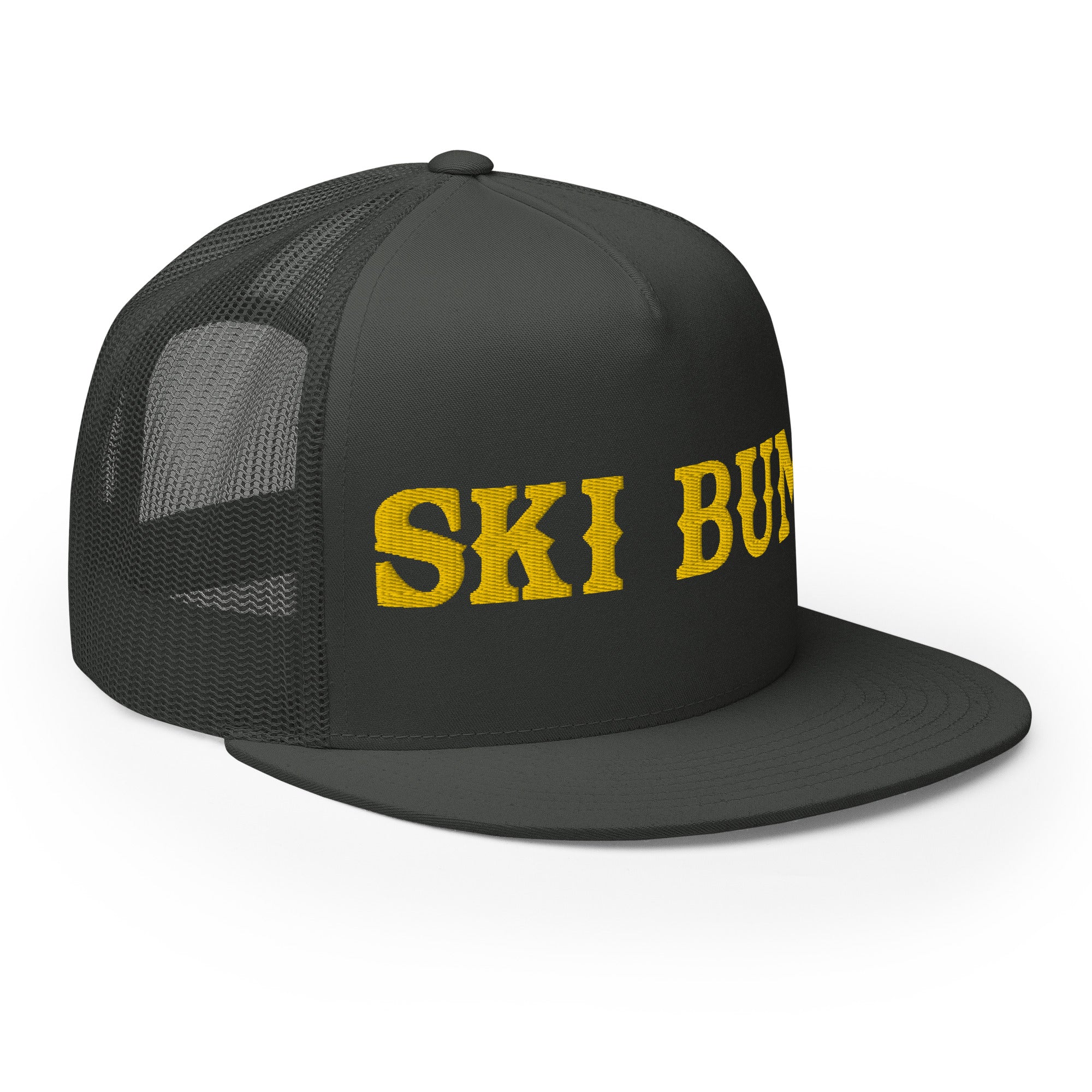 Casquette Trucker à visière plate Ski Bum Gold grand motif brodé