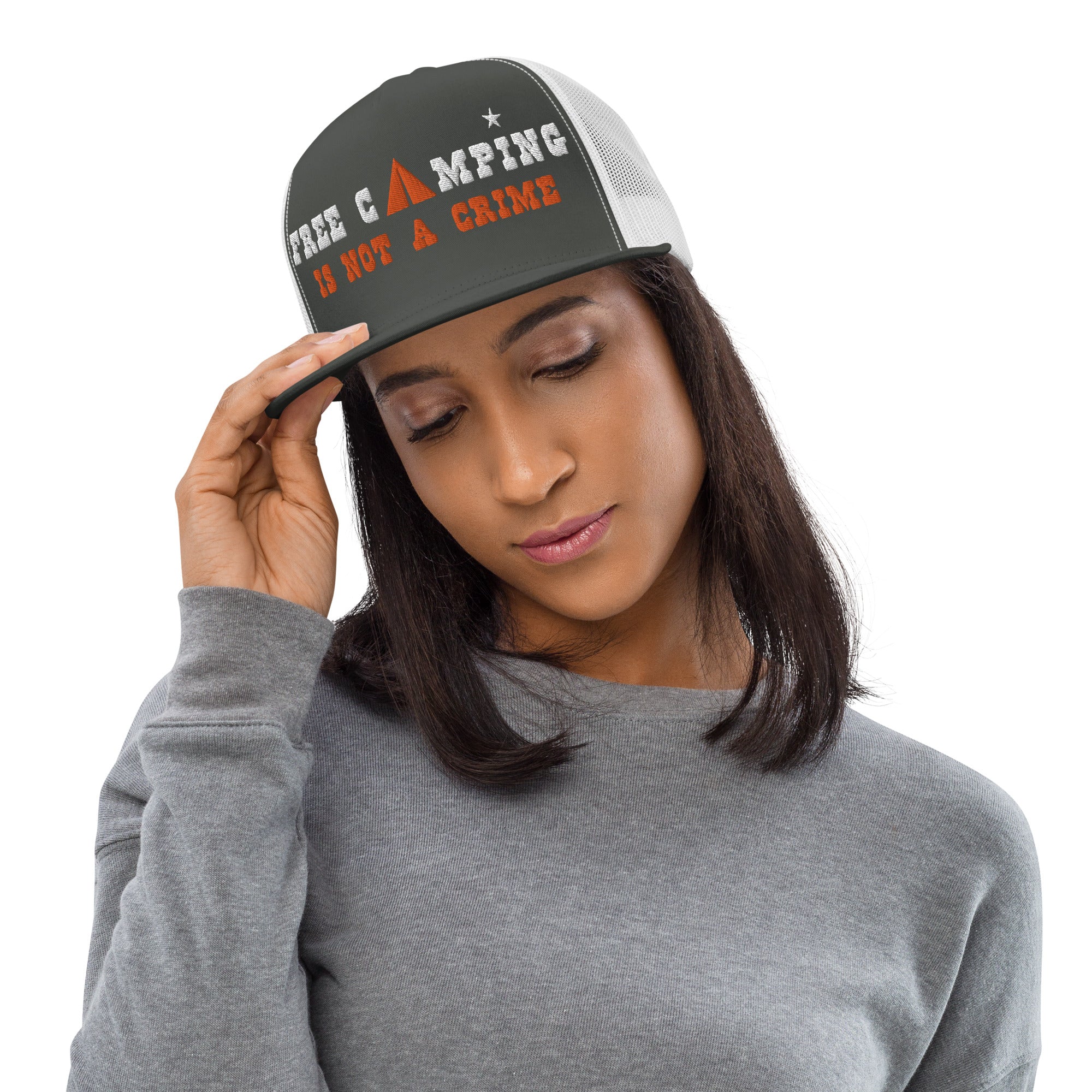 Two-Tone Trucker Cap Free camping is not a crime white/orange