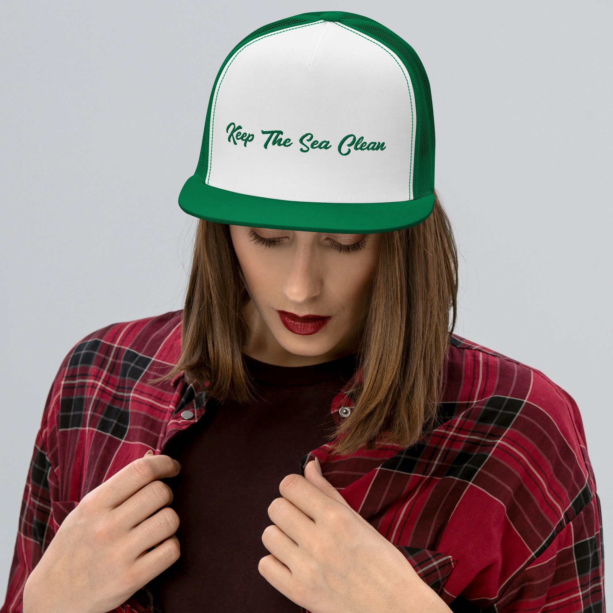 Casquette Trucker bicolore à visière plate Keep The Sea Clean Kelly Green