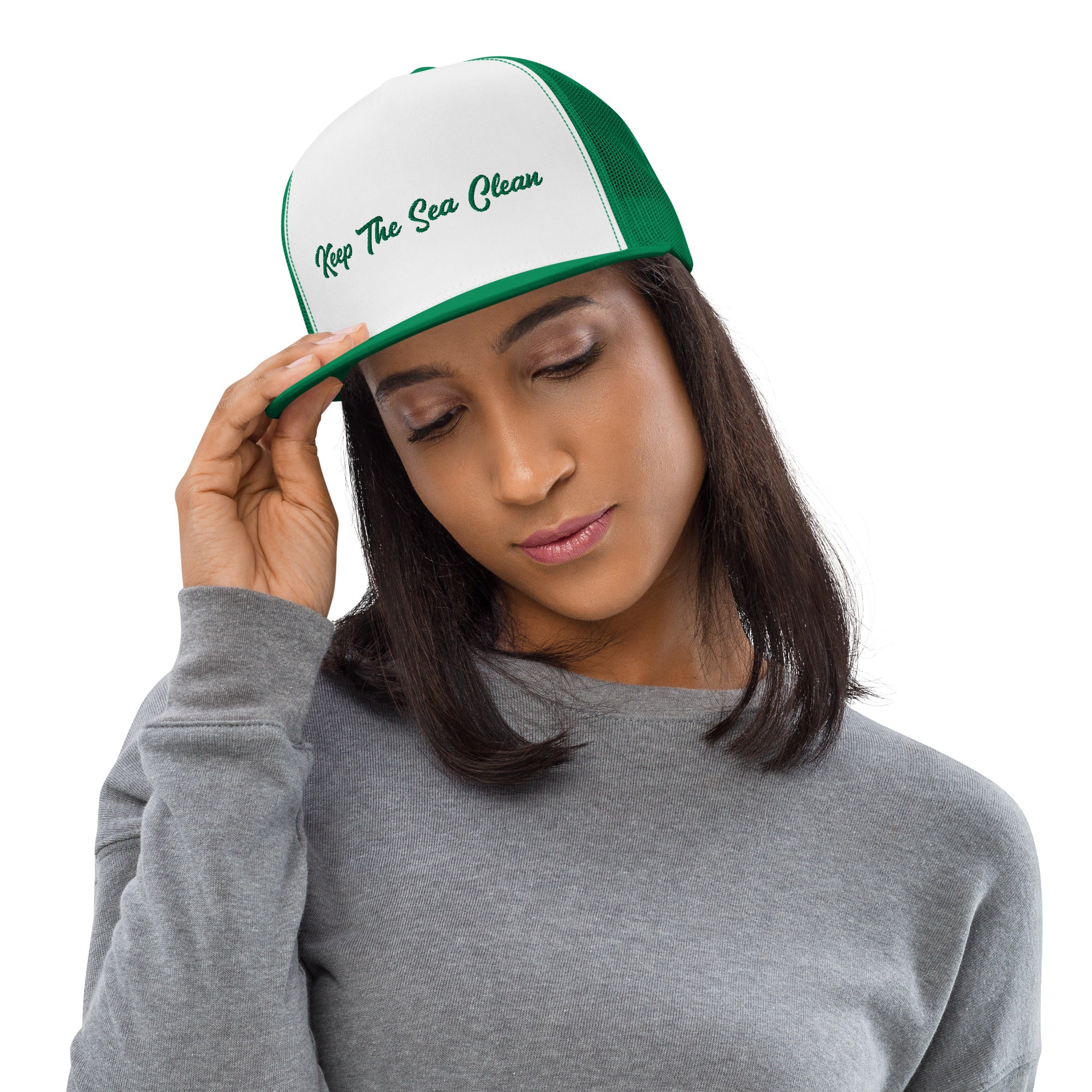 Two-Tone Trucker Cap Keep The Sea Clean Kelly Green