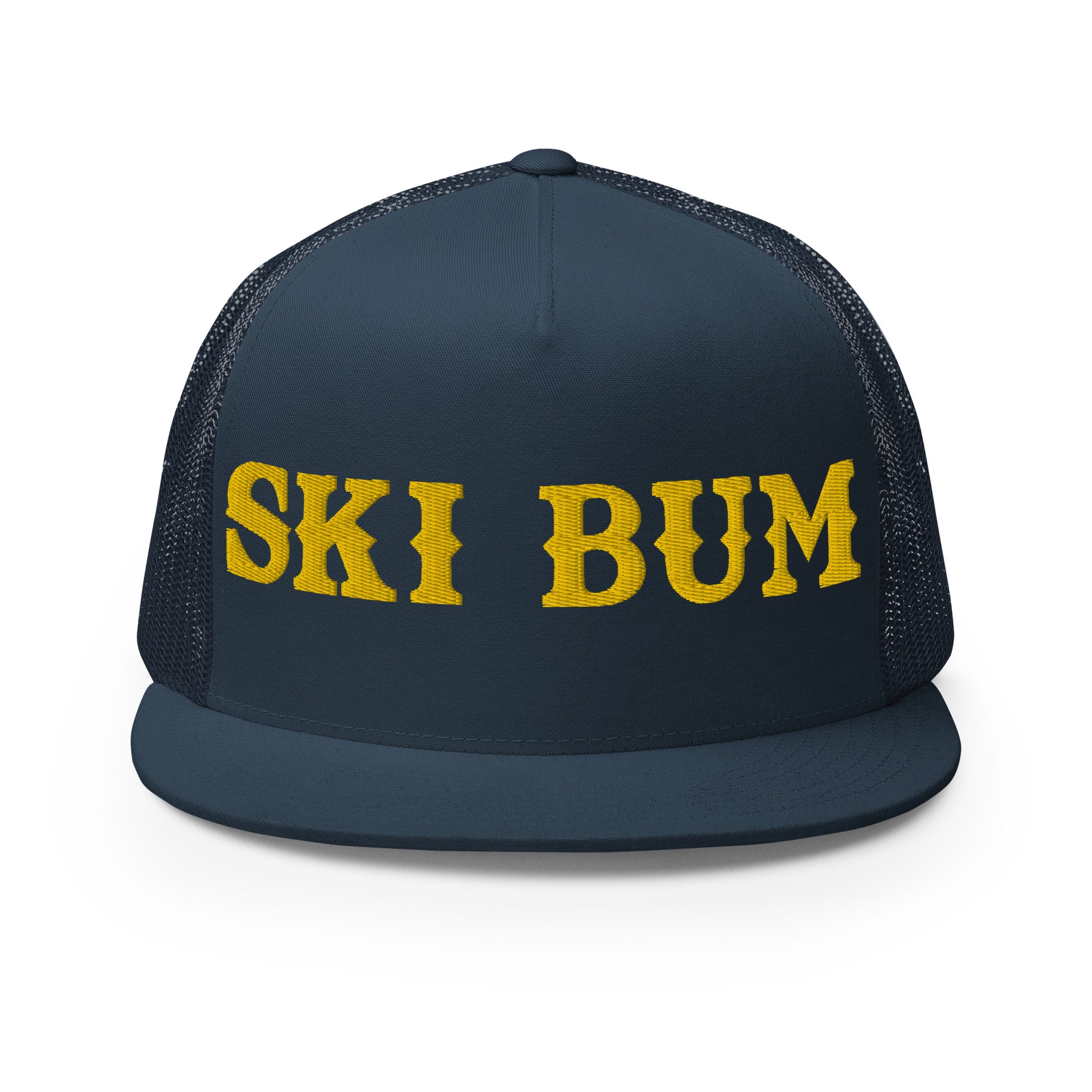 Casquette Trucker à visière plate Ski Bum Gold grand motif brodé