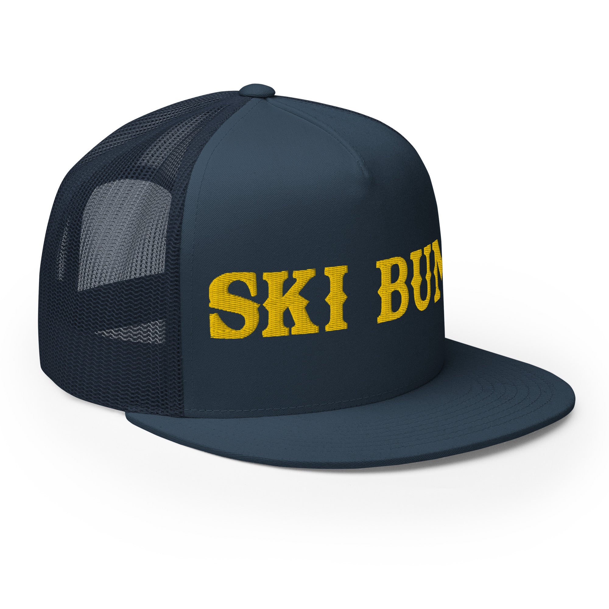 Casquette Trucker à visière plate Ski Bum Gold grand motif brodé