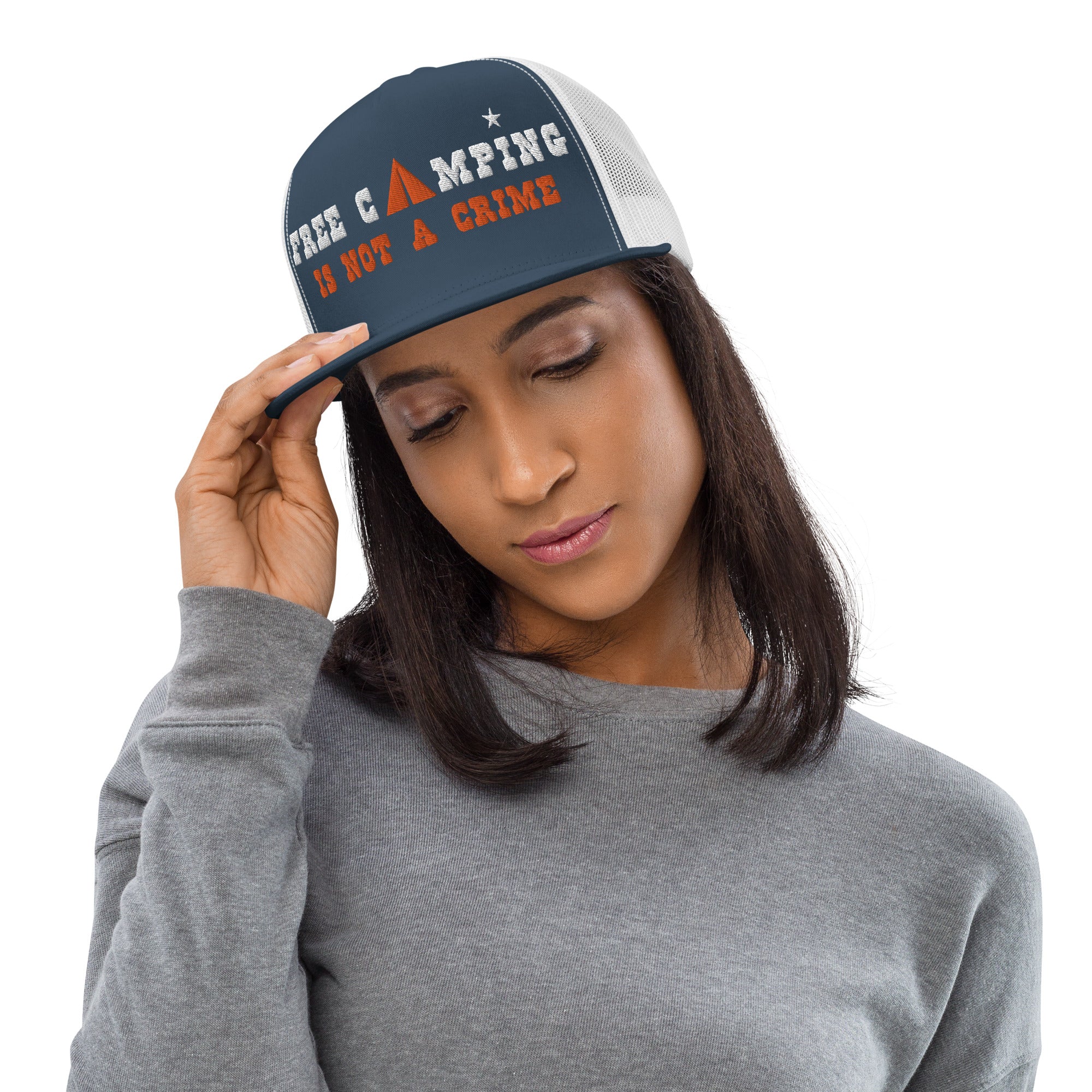 Two-Tone Trucker Cap Free camping is not a crime white/orange