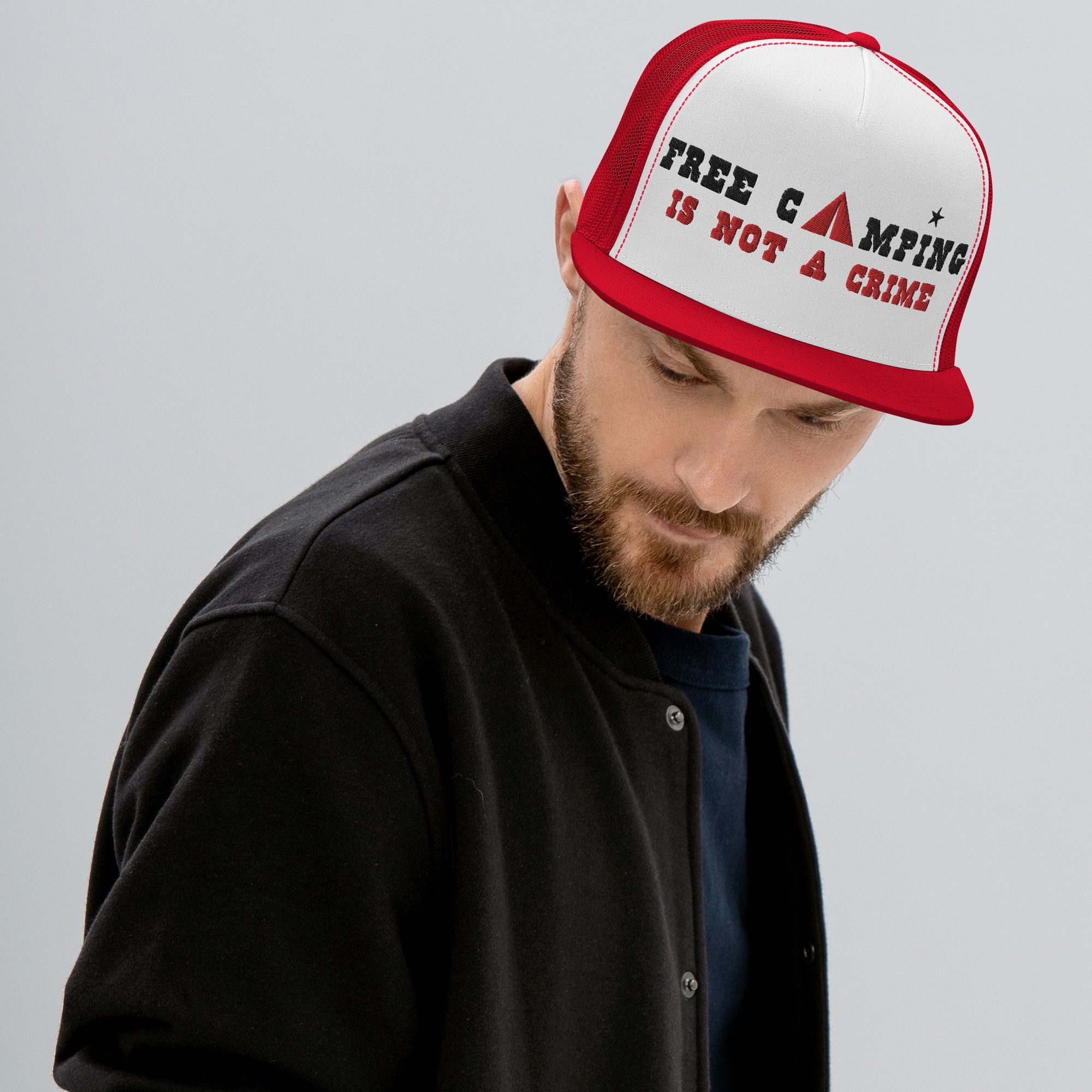 Two-Tone Trucker Cap Free camping is not a crime black/red