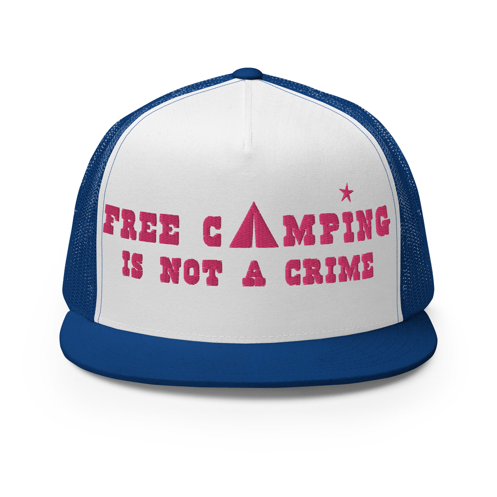 Trucker Cap Free camping is not a crime Flamingo