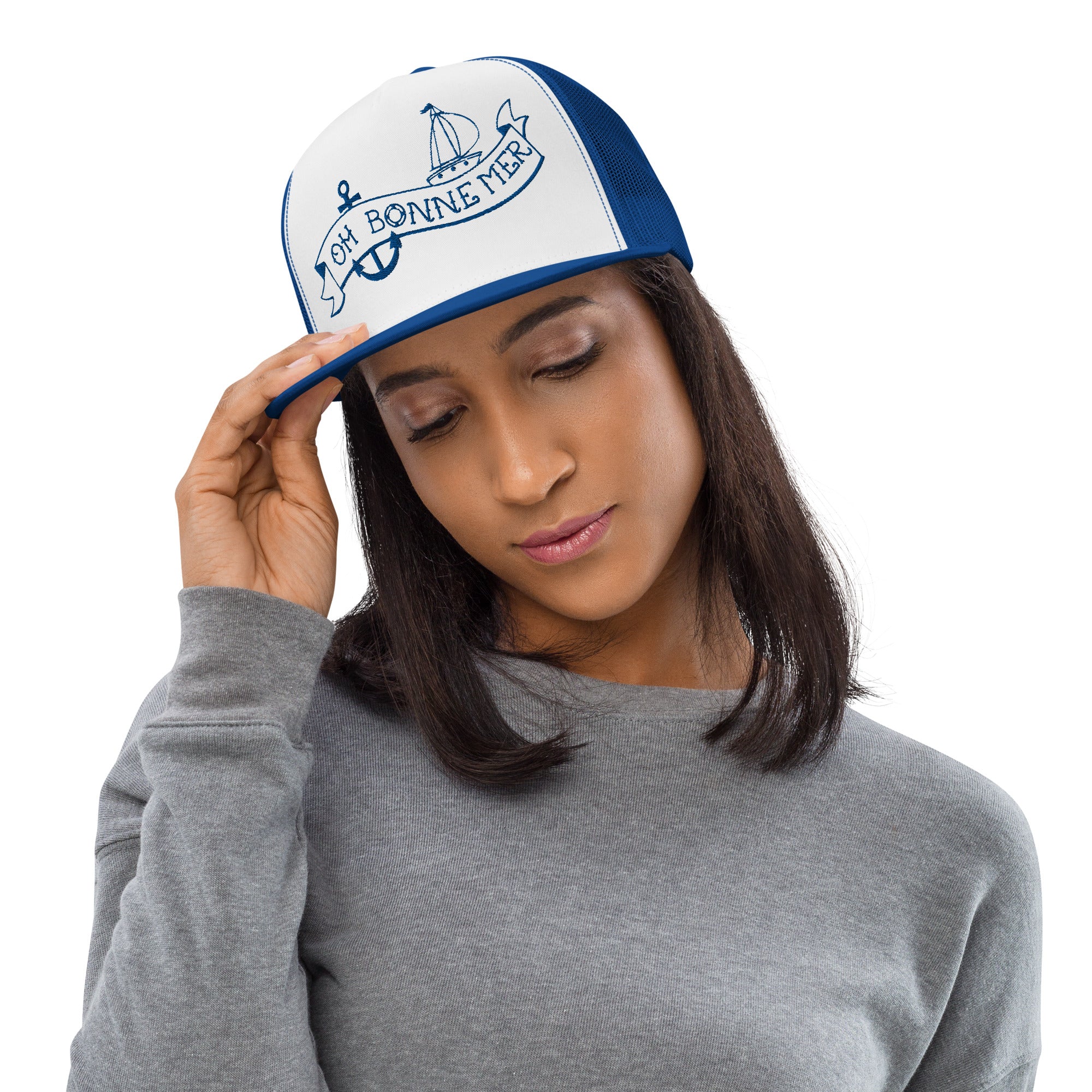 Two-Tone Trucker Cap Oh Bonne Mer Tattoo Royal Blue