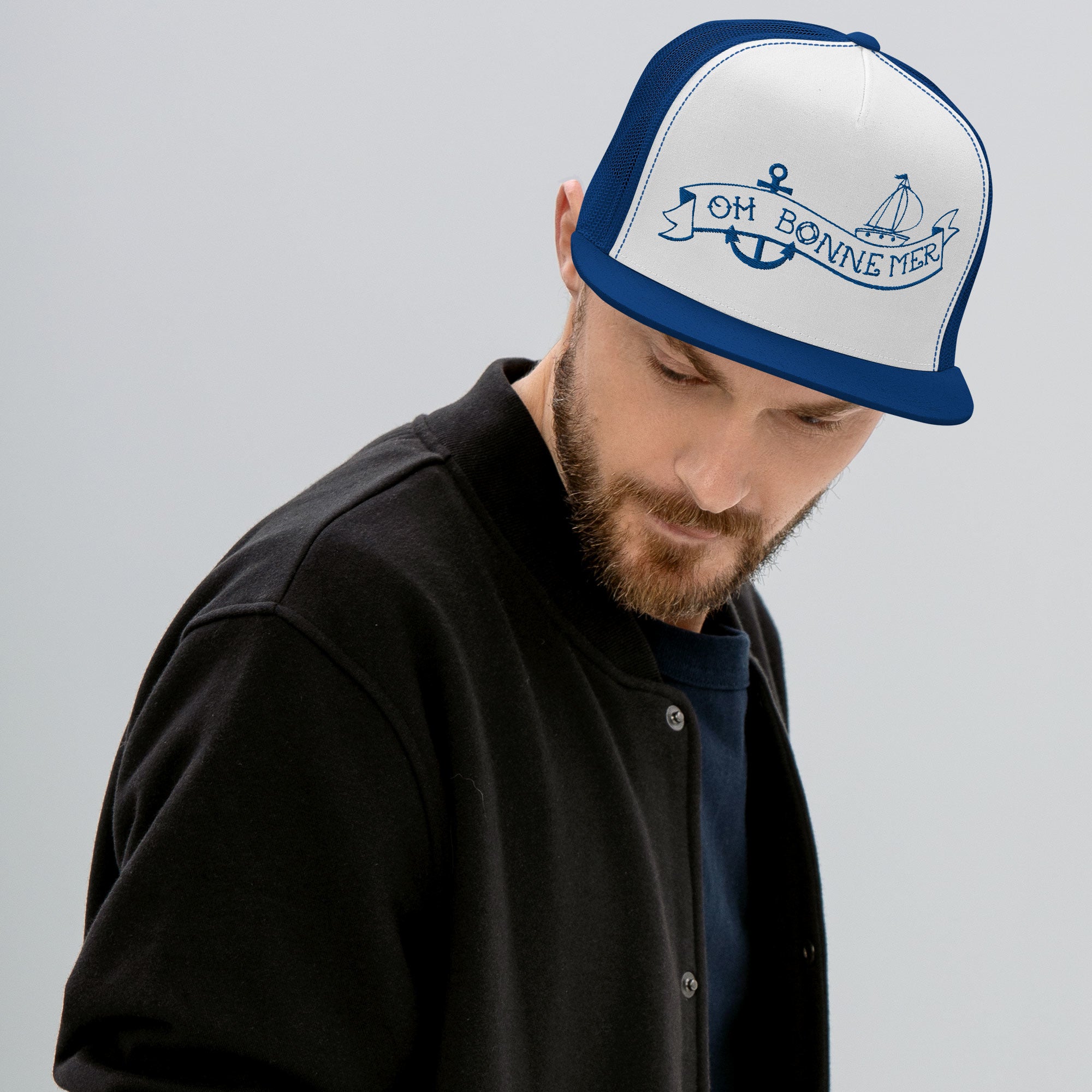 Two-Tone Trucker Cap Oh Bonne Mer Tattoo Royal Blue