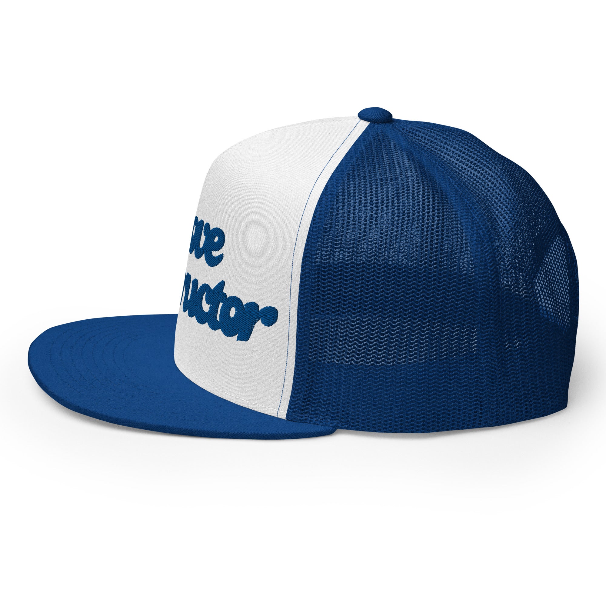 Casquette Trucker bicolore à visière plate Love instructor Royal Blue