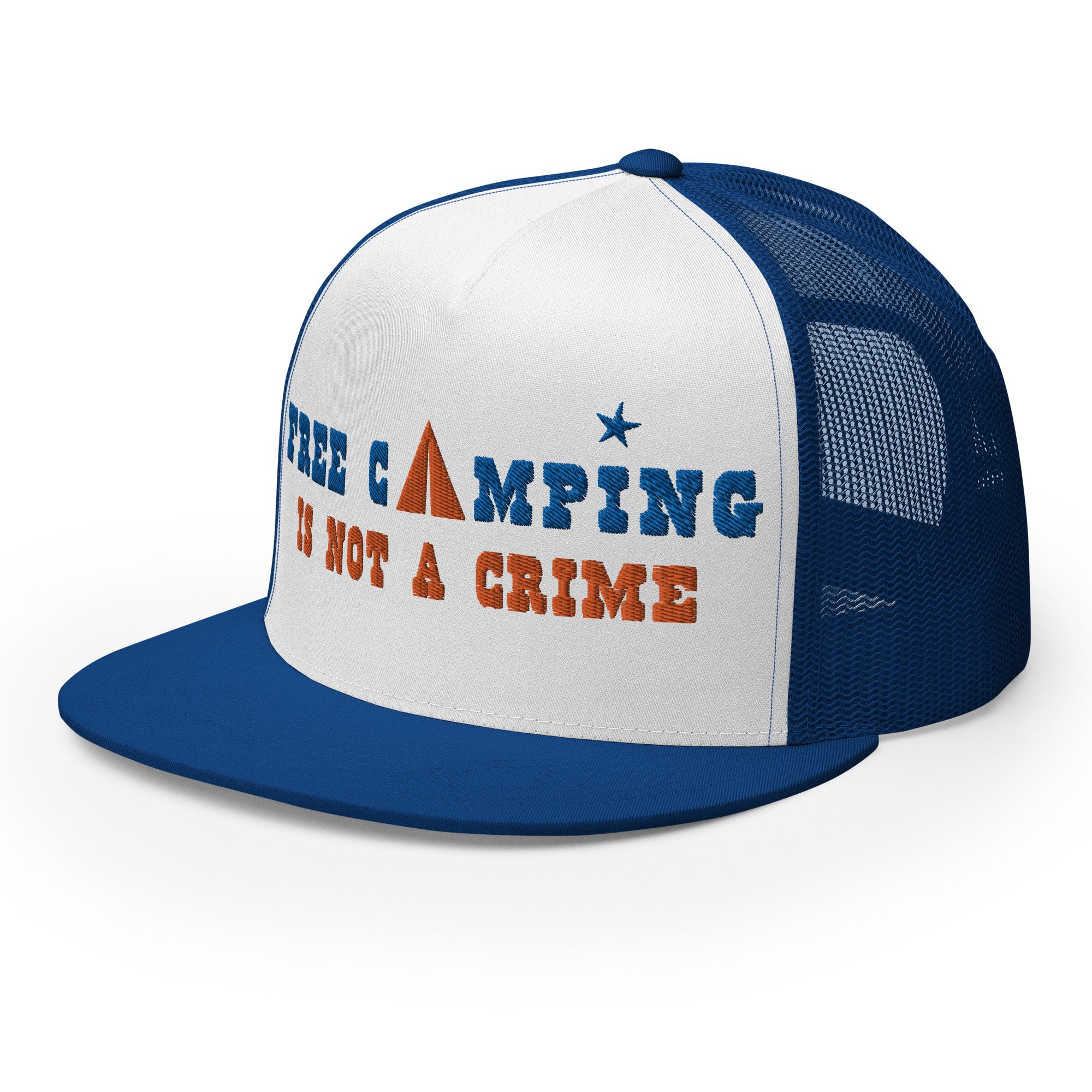 Two-Tone Trucker Cap Free camping is not a crime royal/orange