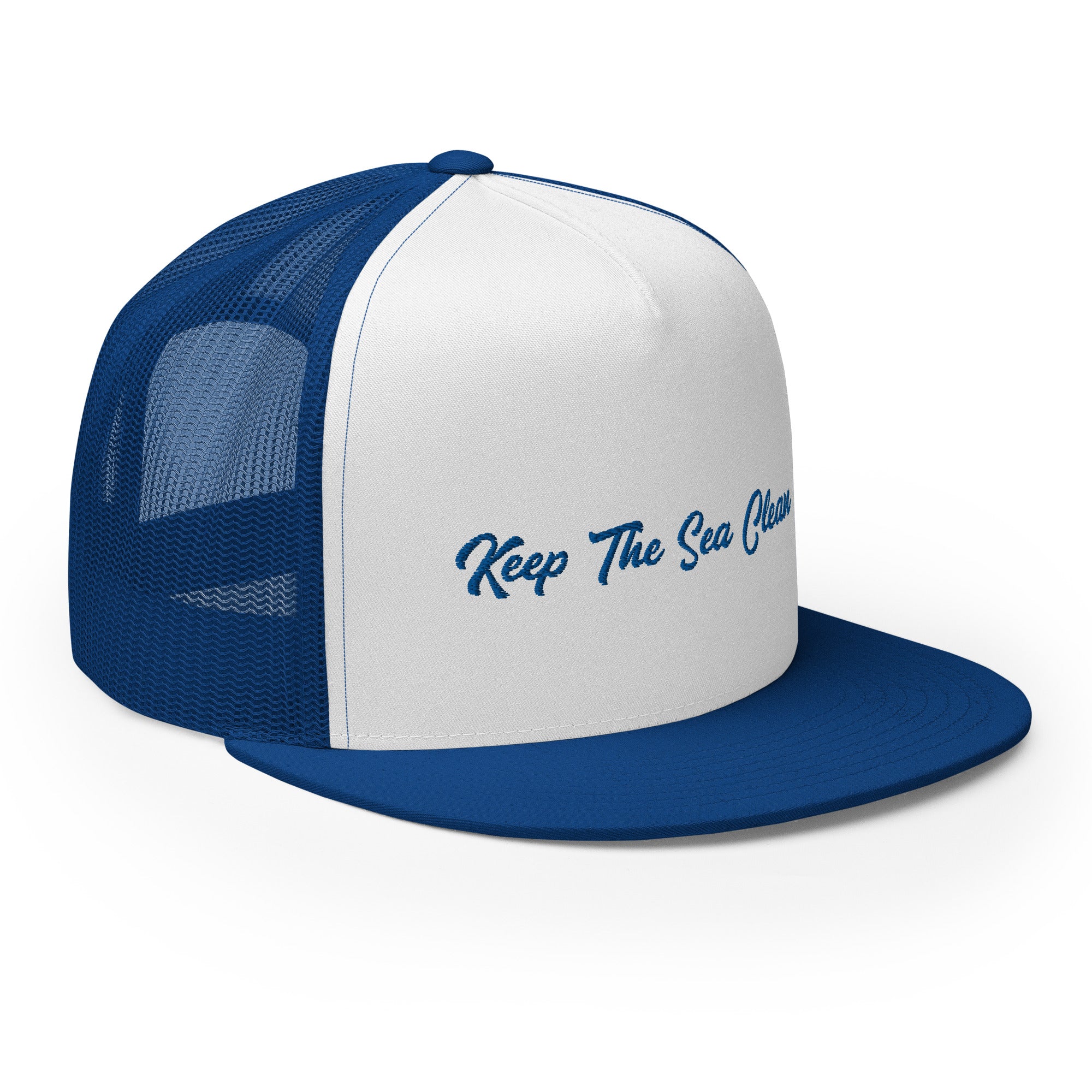 Casquette Trucker bicolore à visière plate Keep The Sea Clean Royal Blue