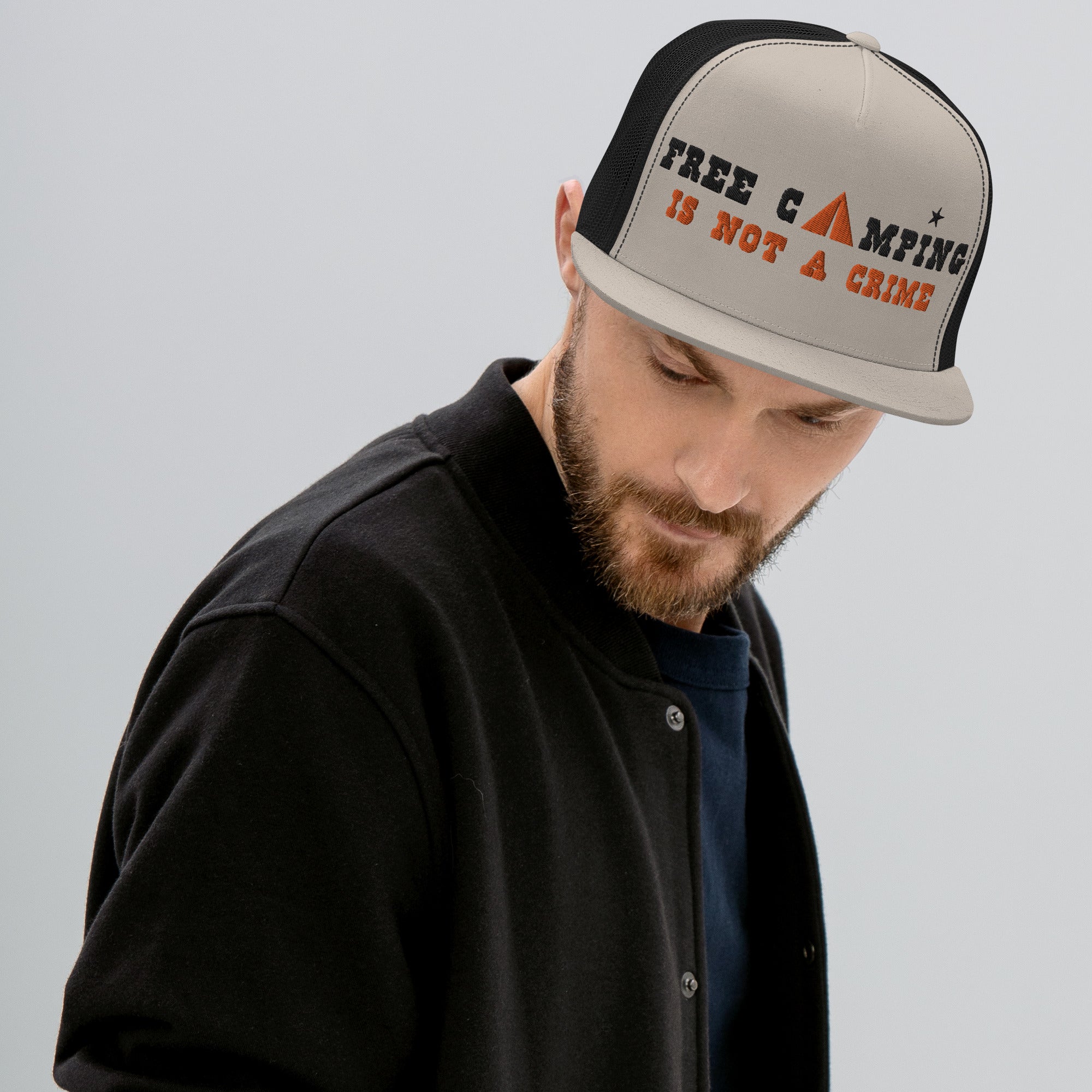 Two-Tone Trucker Cap Free camping is not a crime black/orange