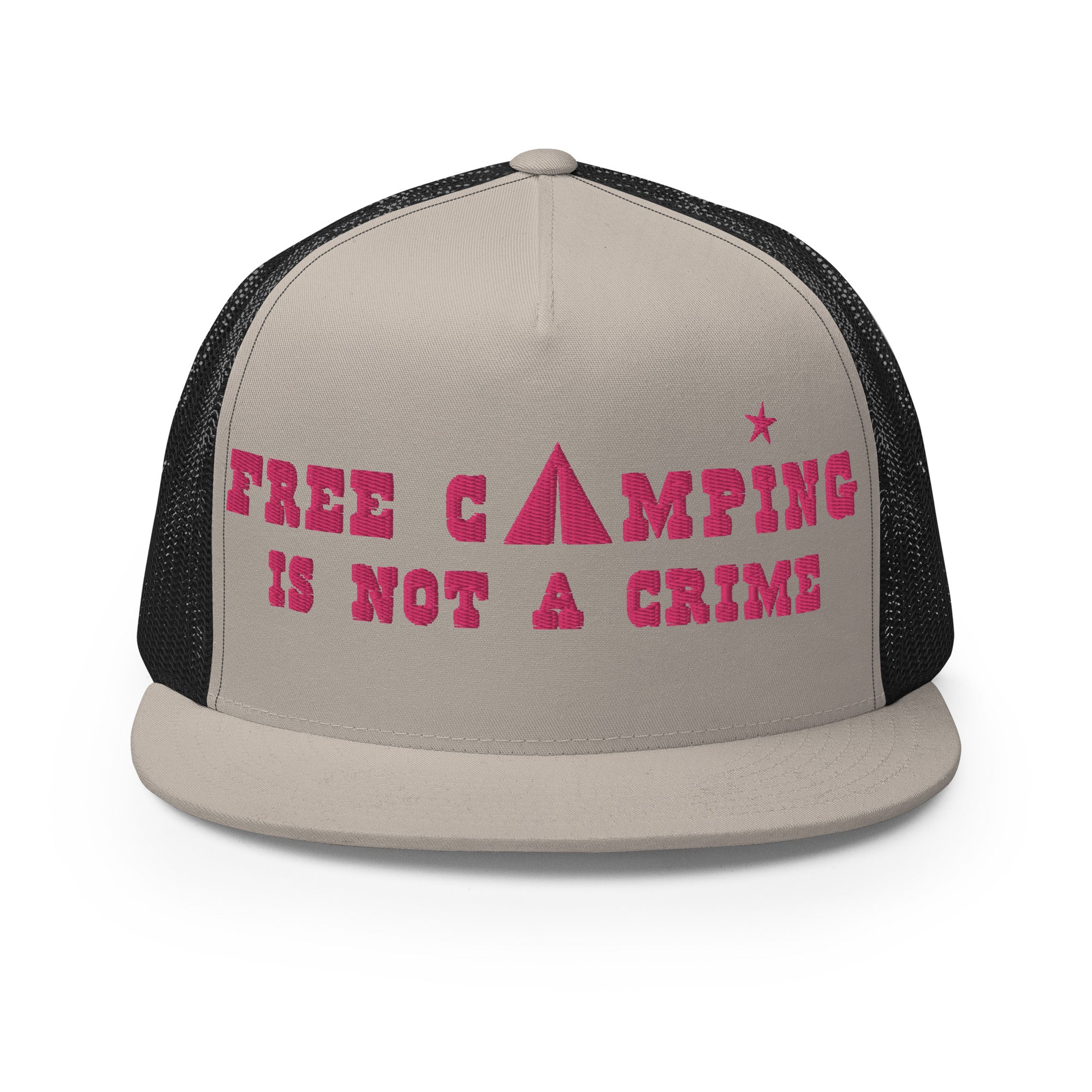 Trucker Cap Free camping is not a crime Flamingo