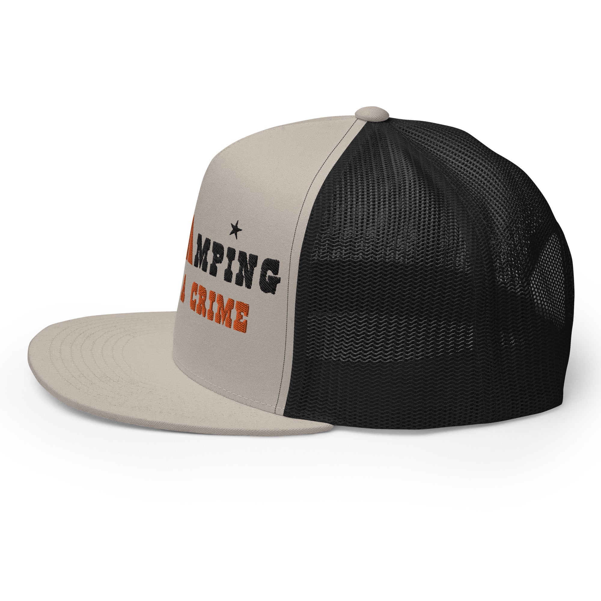 Casquette Trucker bicolore à visière plate Free camping is not a crime black/orange