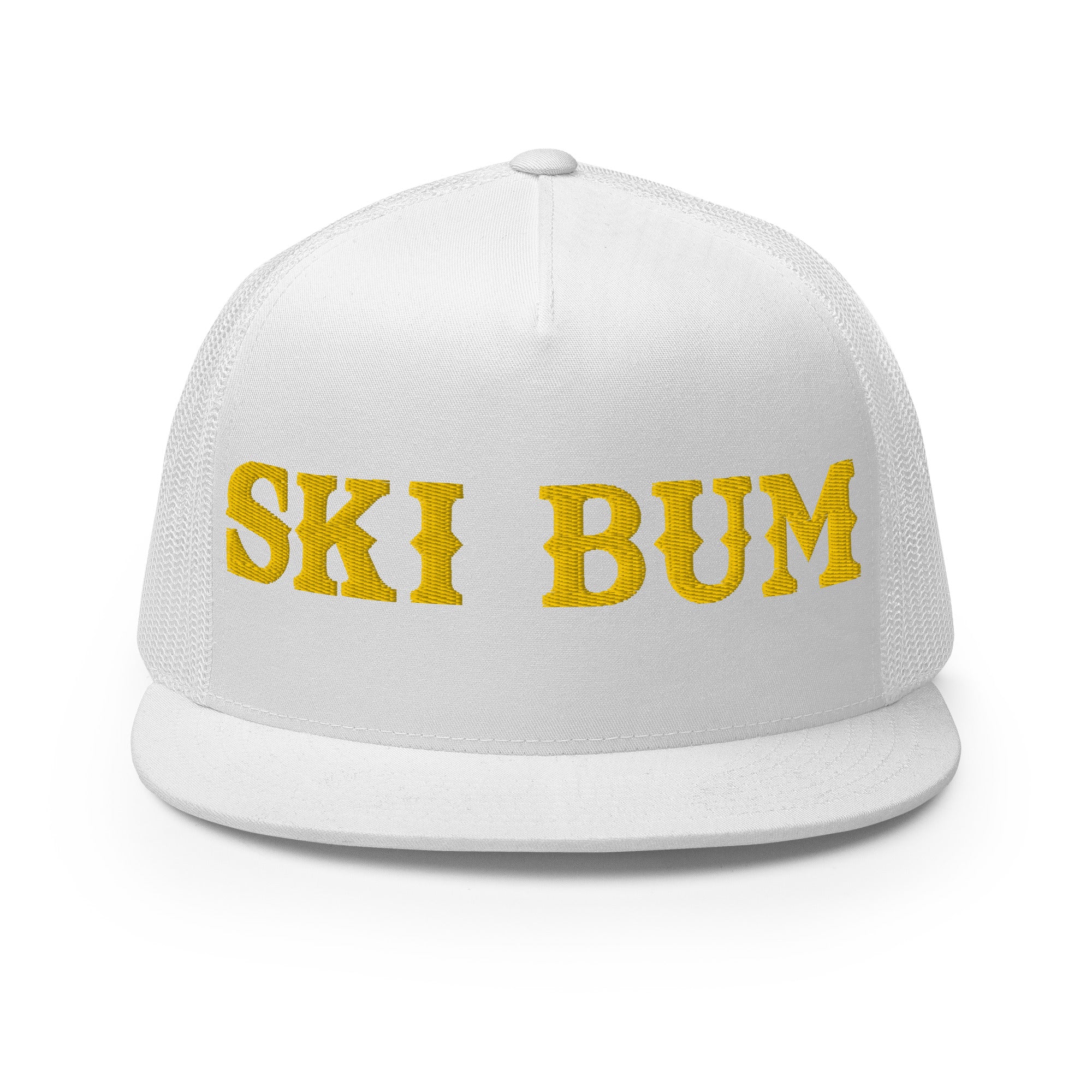 Casquette Trucker à visière plate Ski Bum Gold grand motif brodé