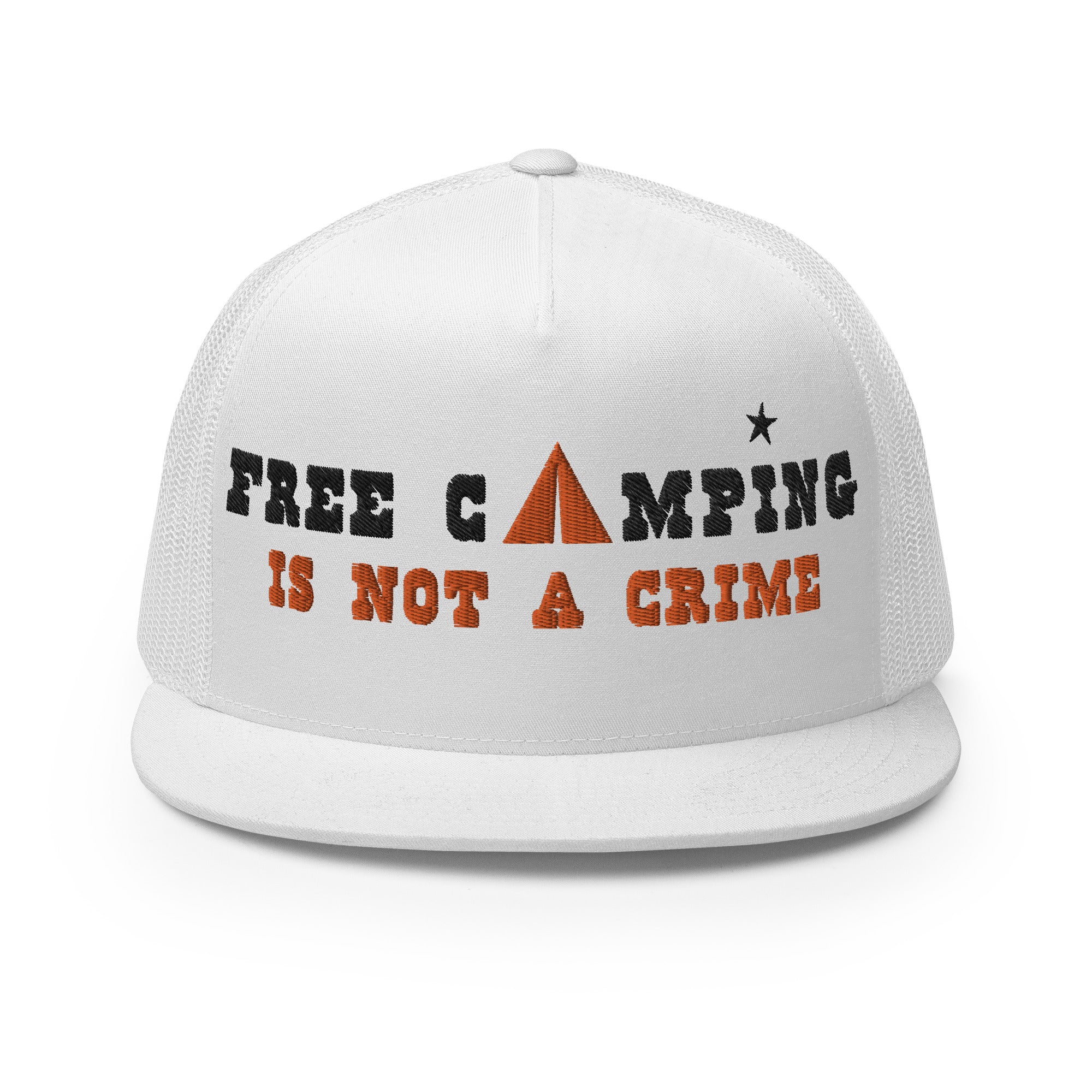 Casquette Trucker à visière plate Free camping is not a crime black/orange