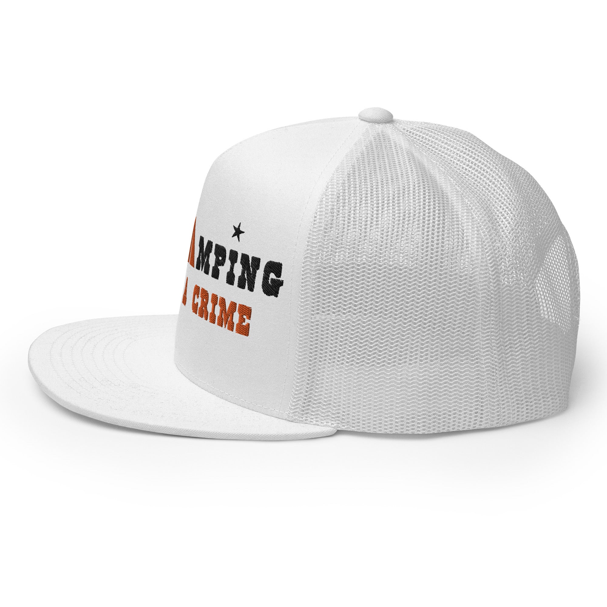 Casquette Trucker à visière plate Free camping is not a crime black/orange