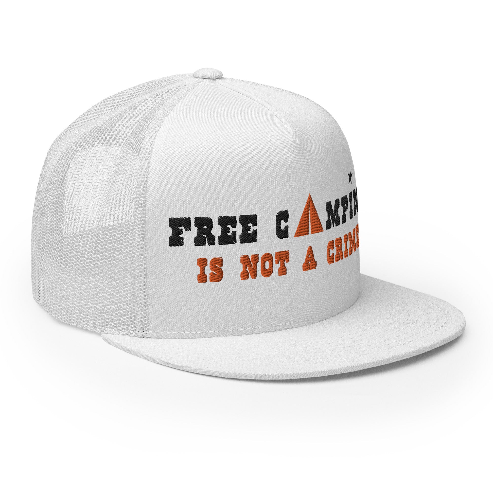 Casquette Trucker à visière plate Free camping is not a crime black/orange