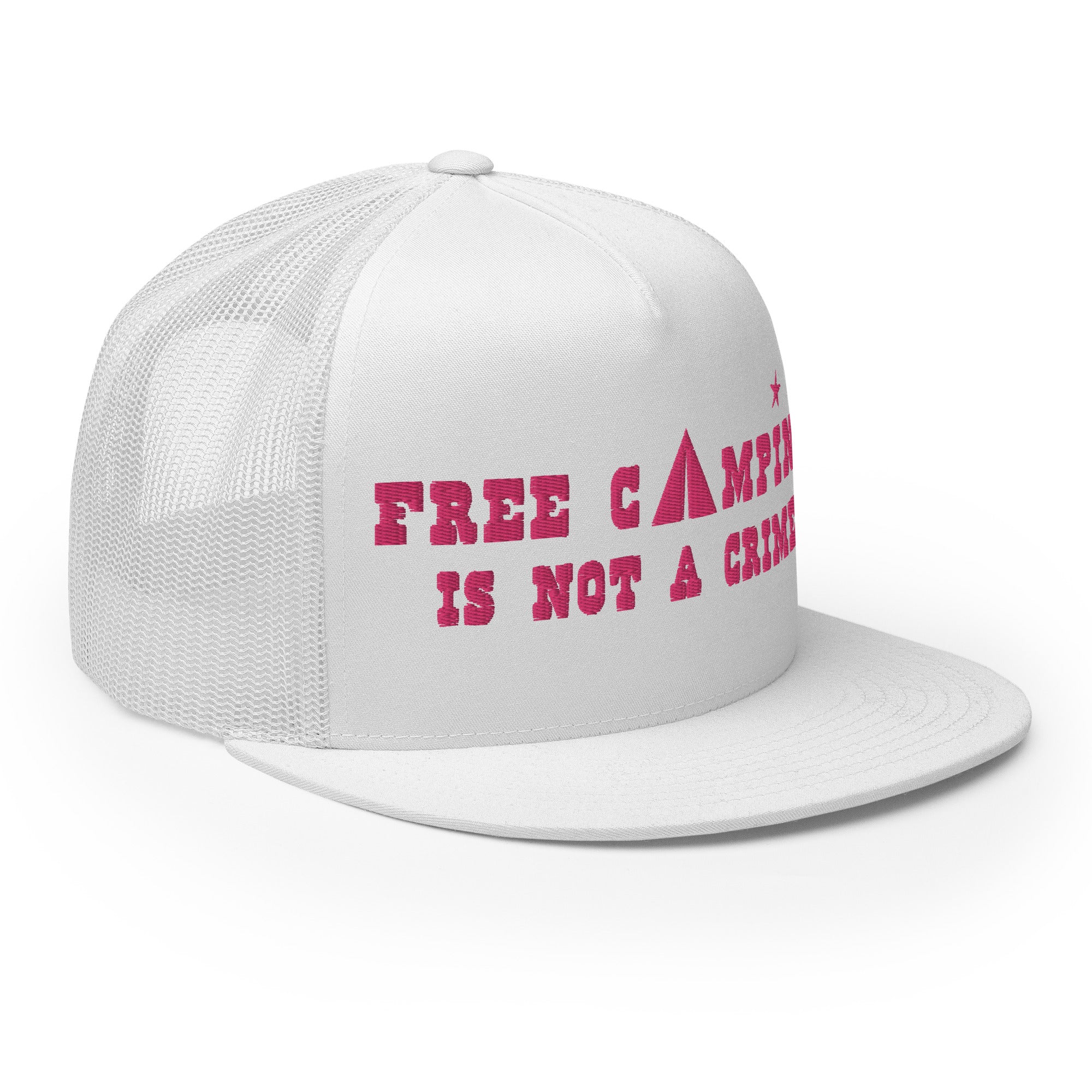 Trucker Cap Free camping is not a crime Flamingo