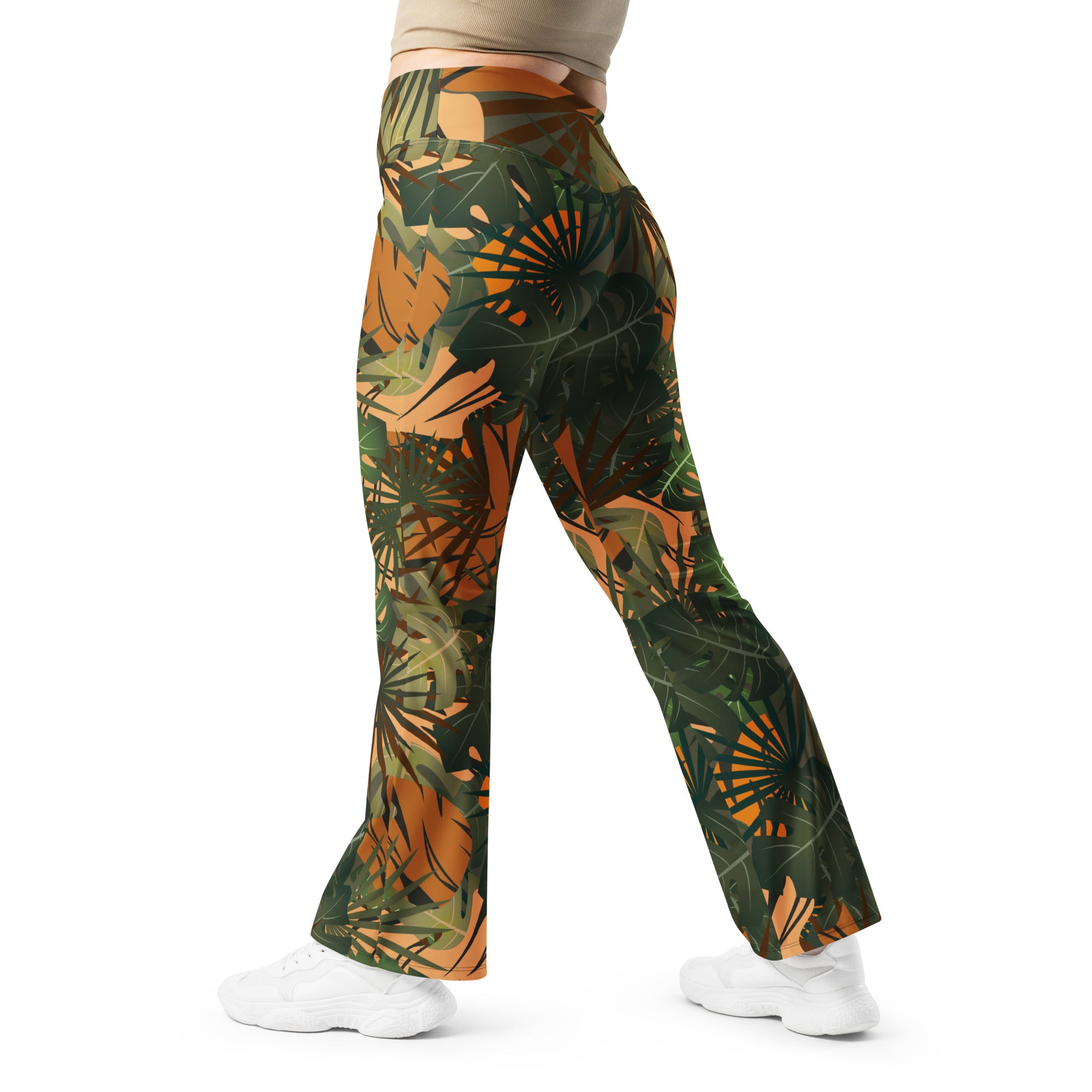 Leggings évasés en polyester recyclé avec poche Jungle