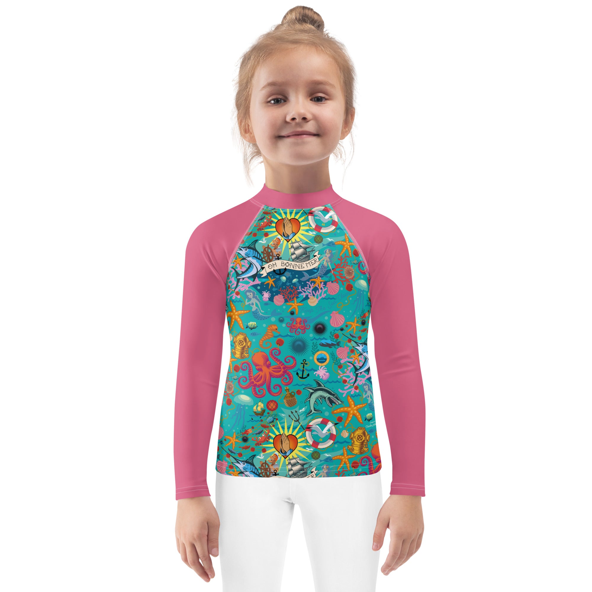 T-shirt de compression pour enfant Oh Bonne Mer Calypso Blue/Rose