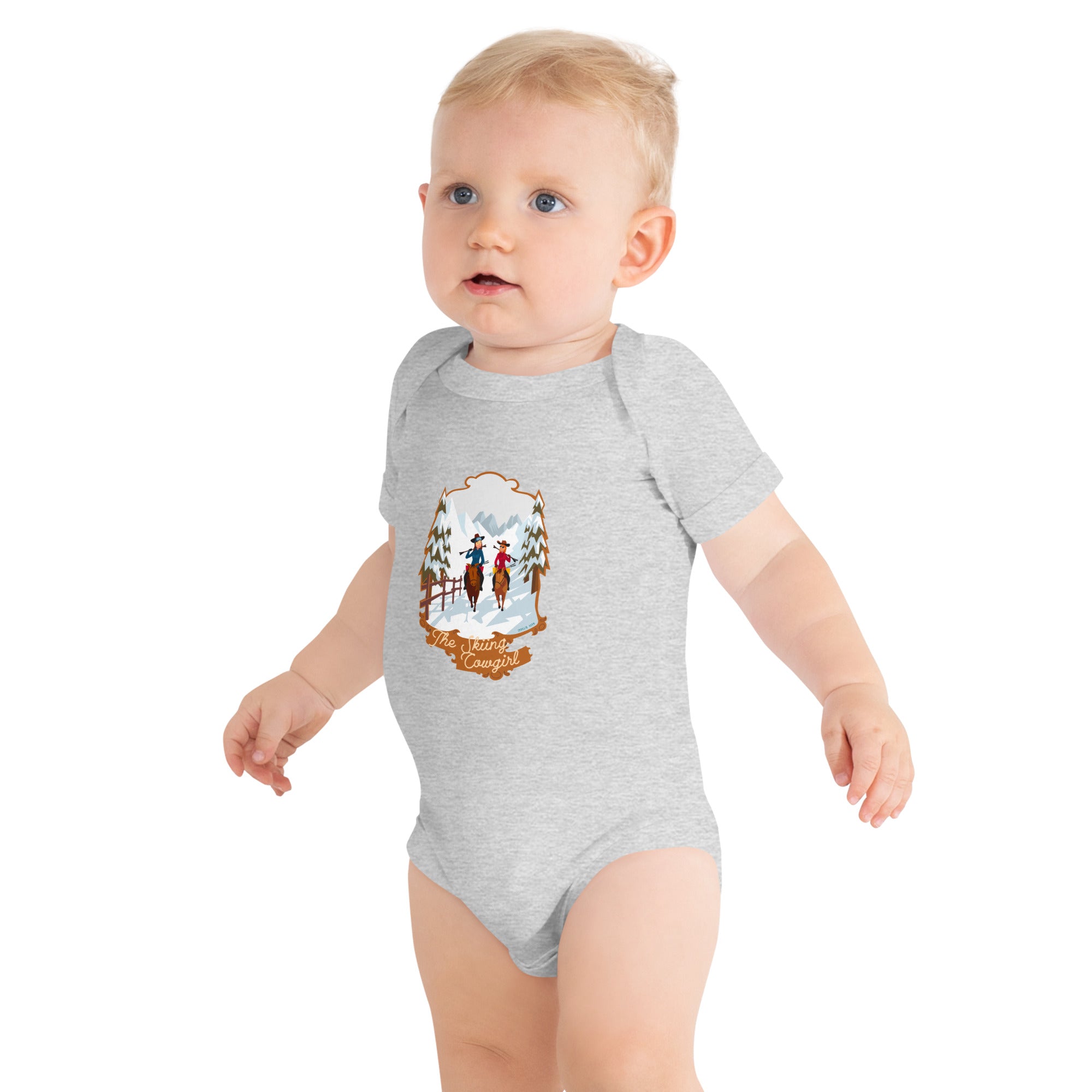 Baby short sleeve one piece The Skiing Cowgirl