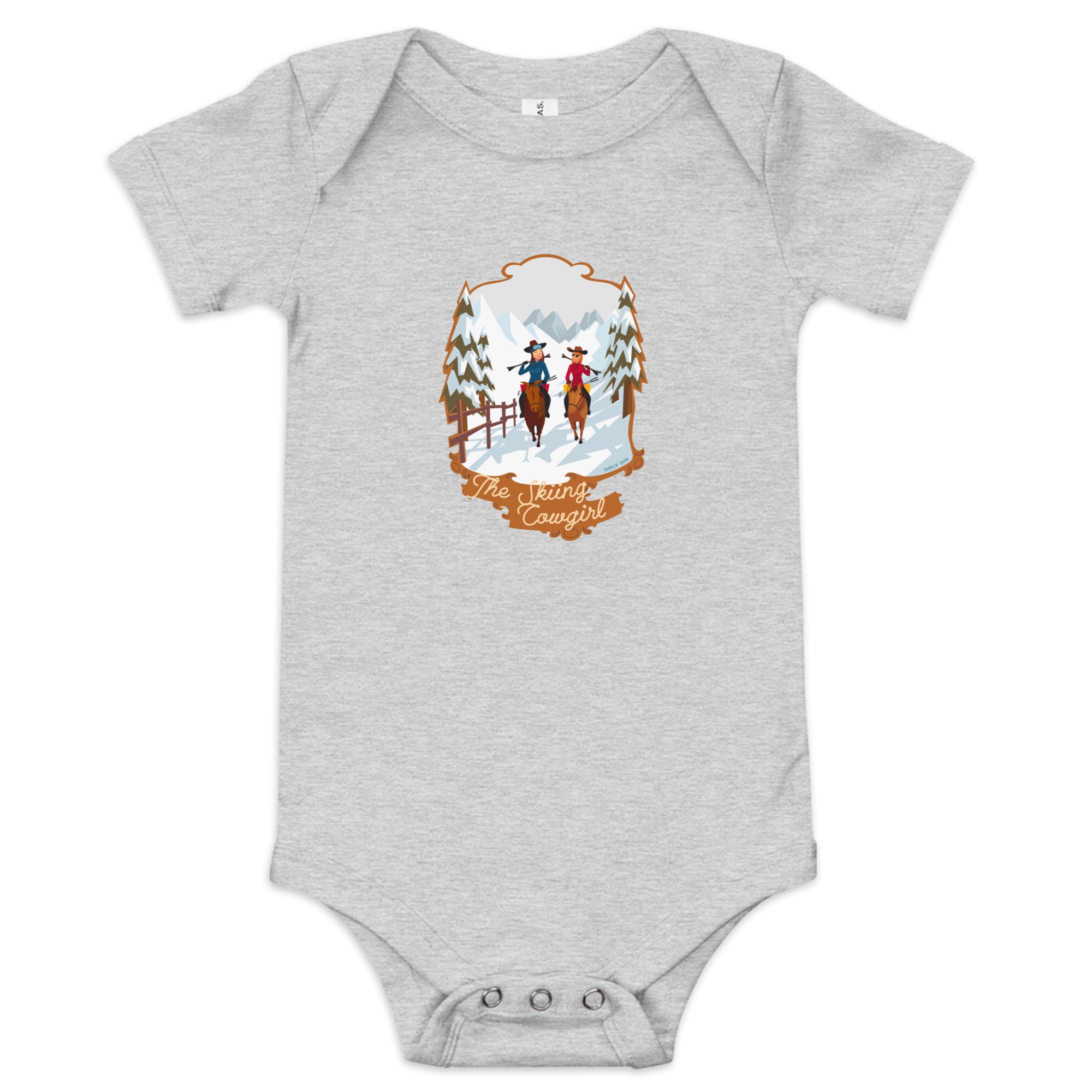 Baby short sleeve one piece The Skiing Cowgirl