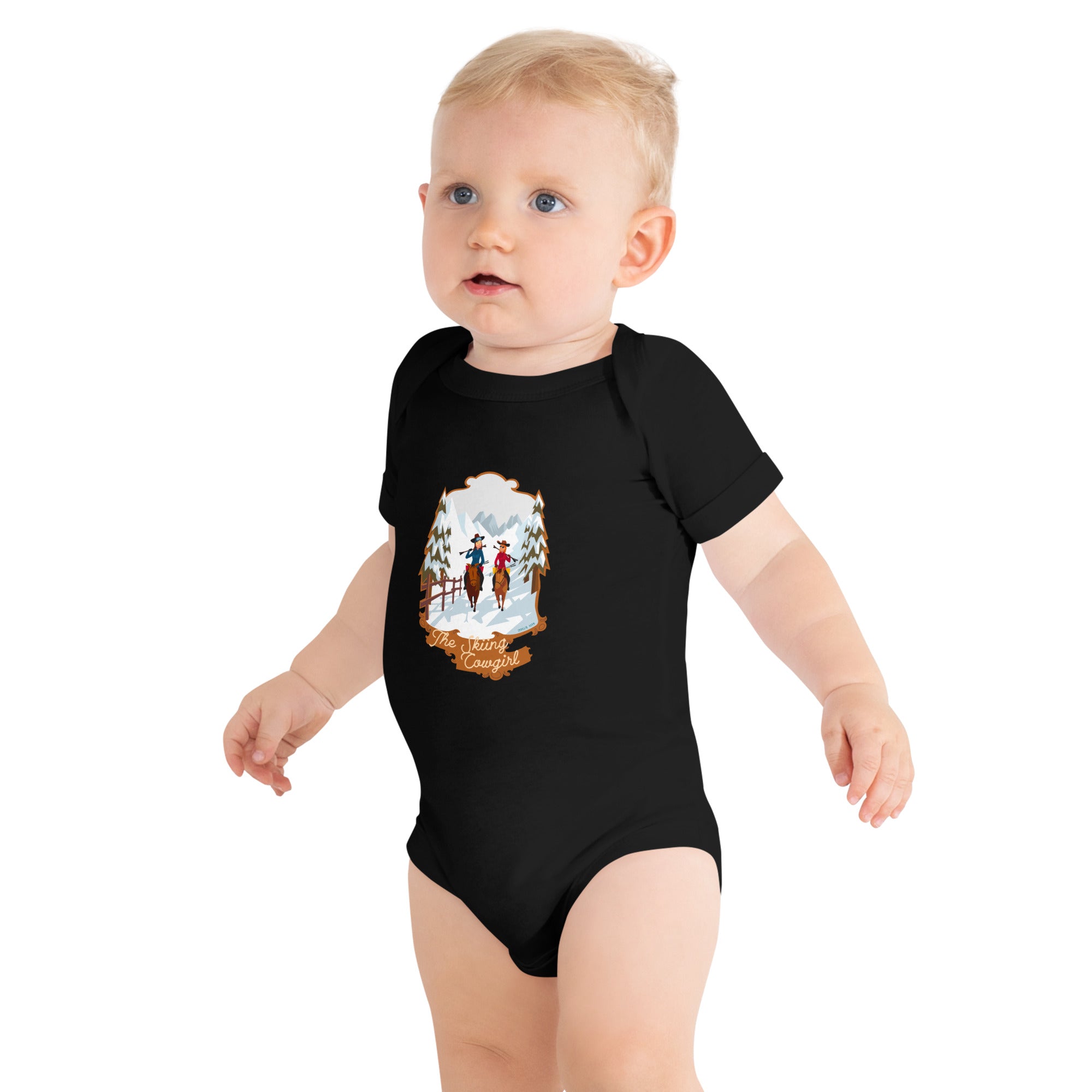 Baby short sleeve one piece The Skiing Cowgirl