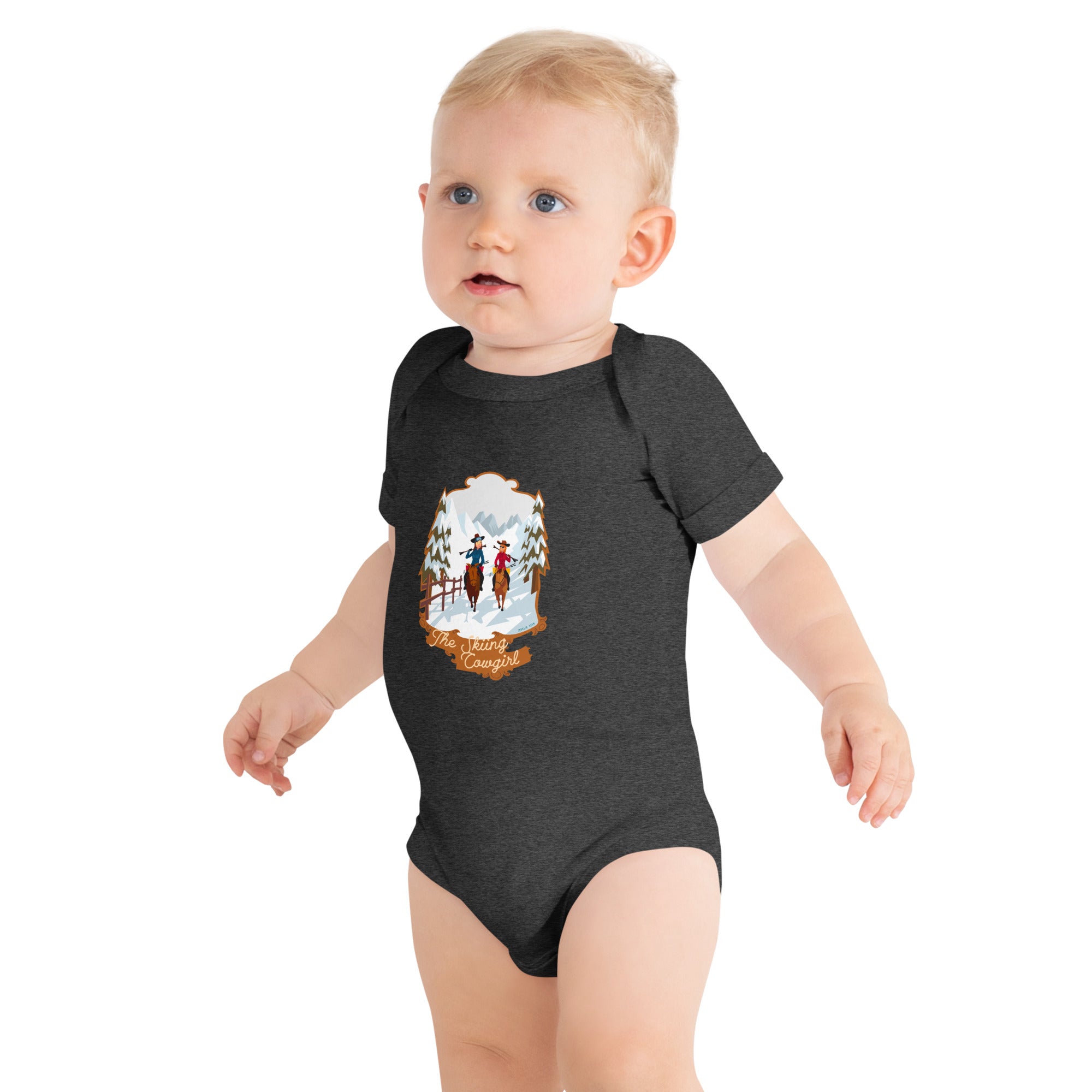 Baby short sleeve one piece The Skiing Cowgirl