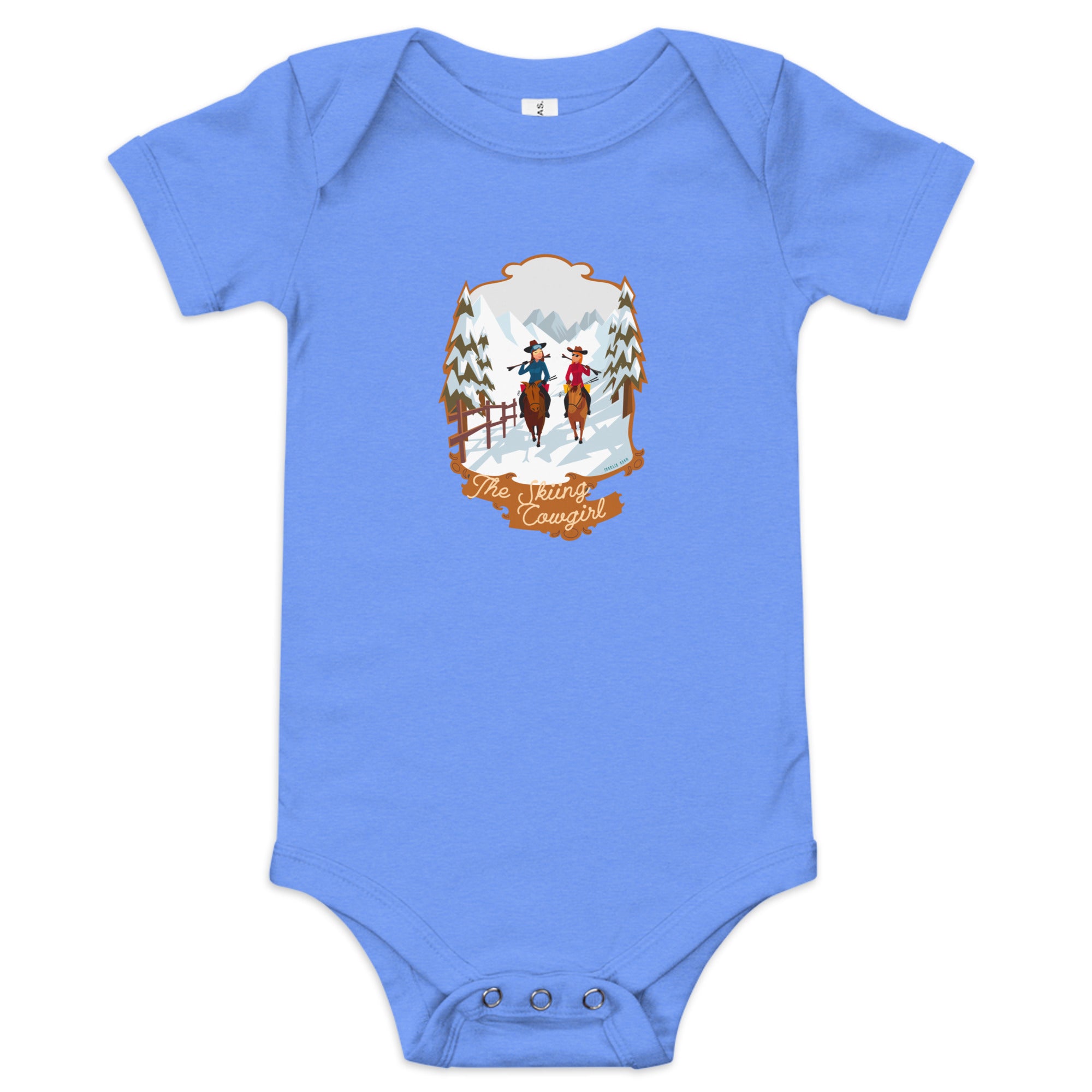 Baby short sleeve one piece The Skiing Cowgirl