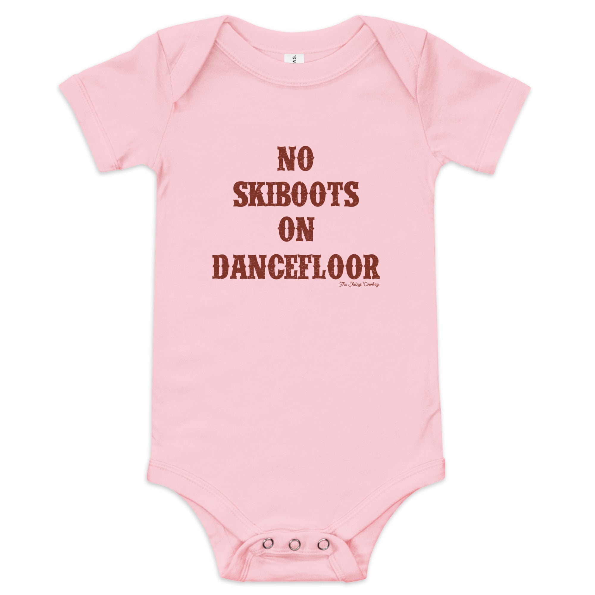 Baby short sleeve one piece No Skiboots on Dancefloor dark text