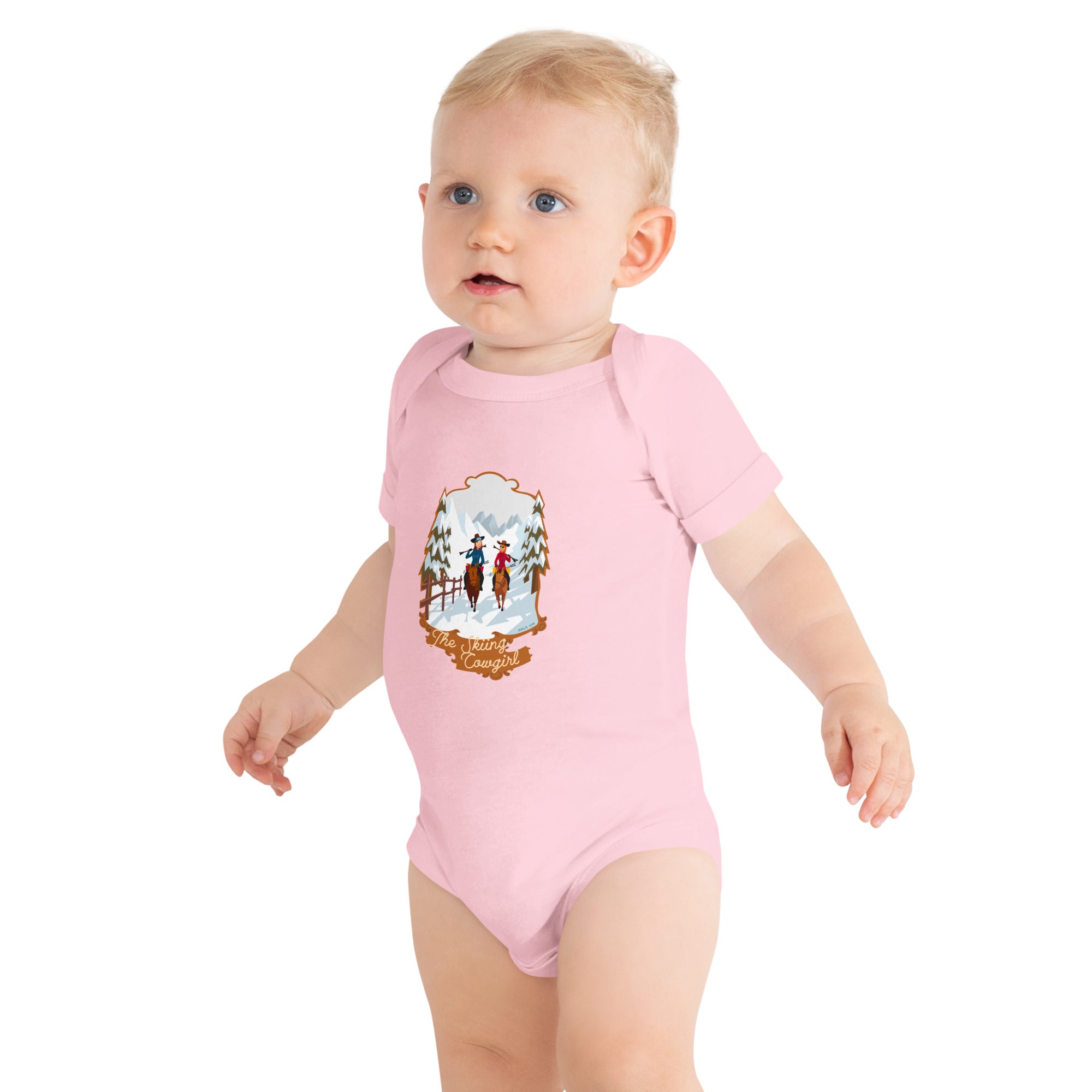 Baby short sleeve one piece The Skiing Cowgirl